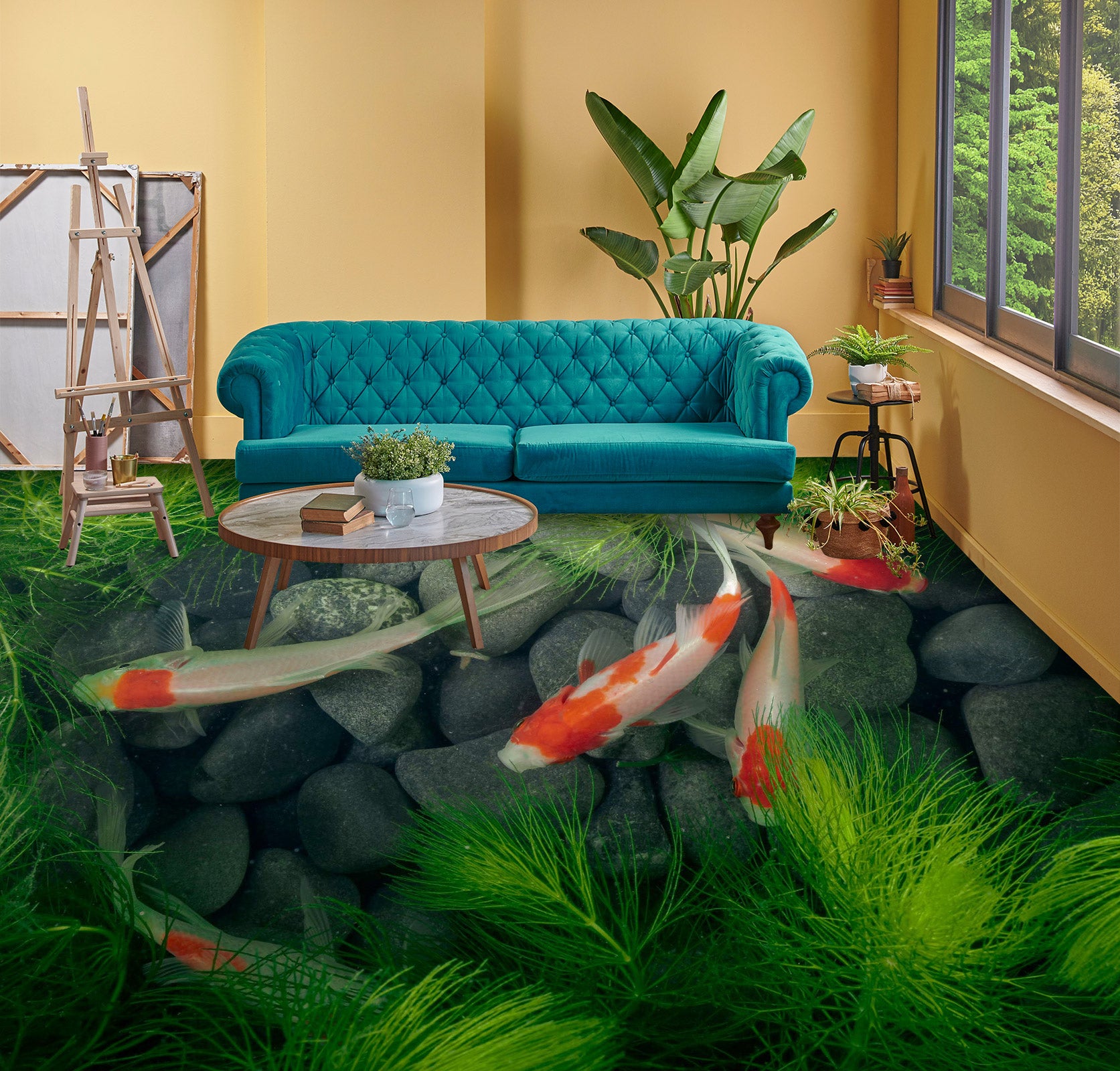 3D Aquatic Plants And Koi 160 Floor Mural  Wallpaper Murals Rug & Mat Print Epoxy waterproof bath floor