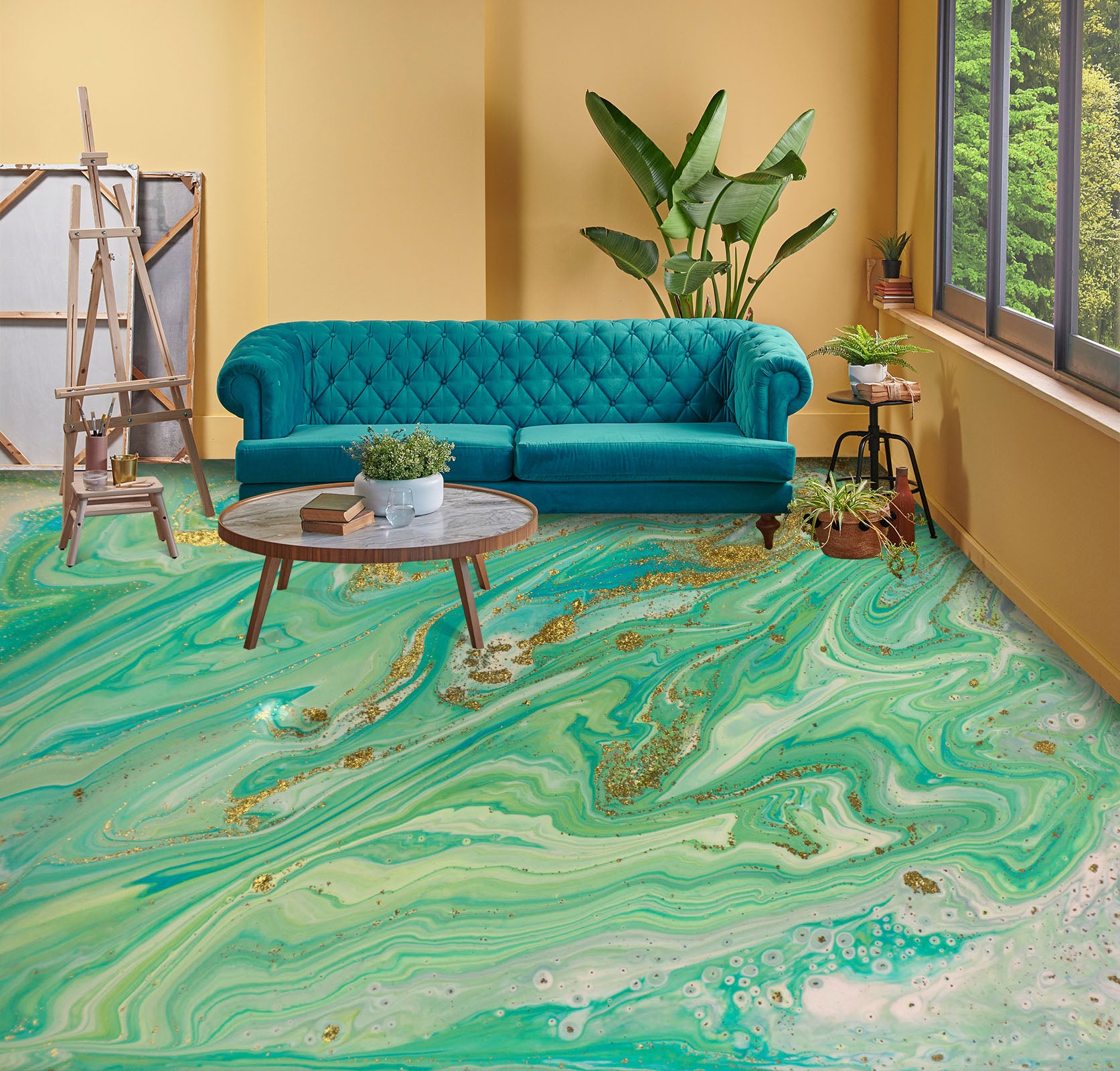 3D Green Texture Art 762 Floor Mural
