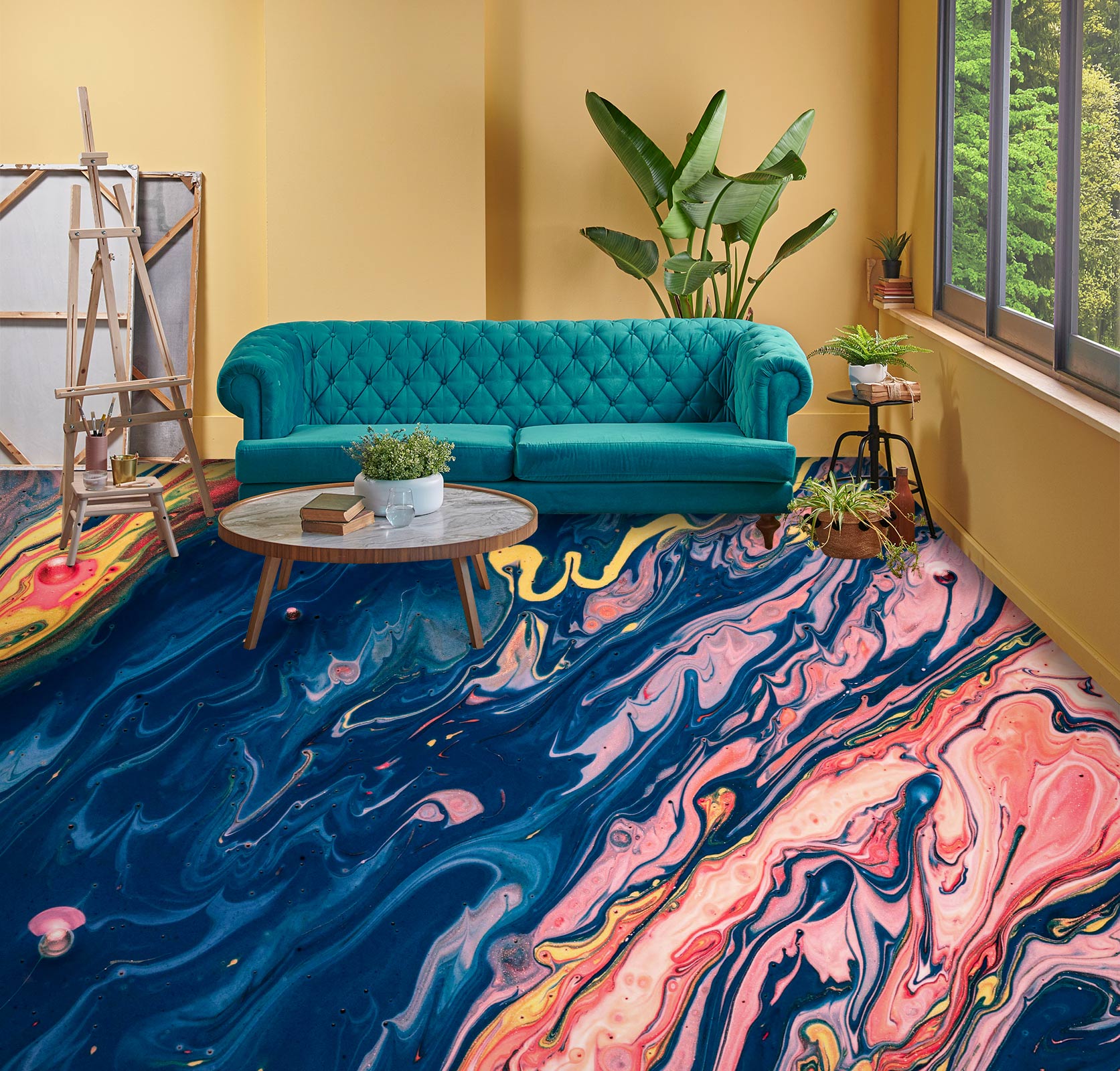 3D Dark Blue And Pink 1187 Floor Mural