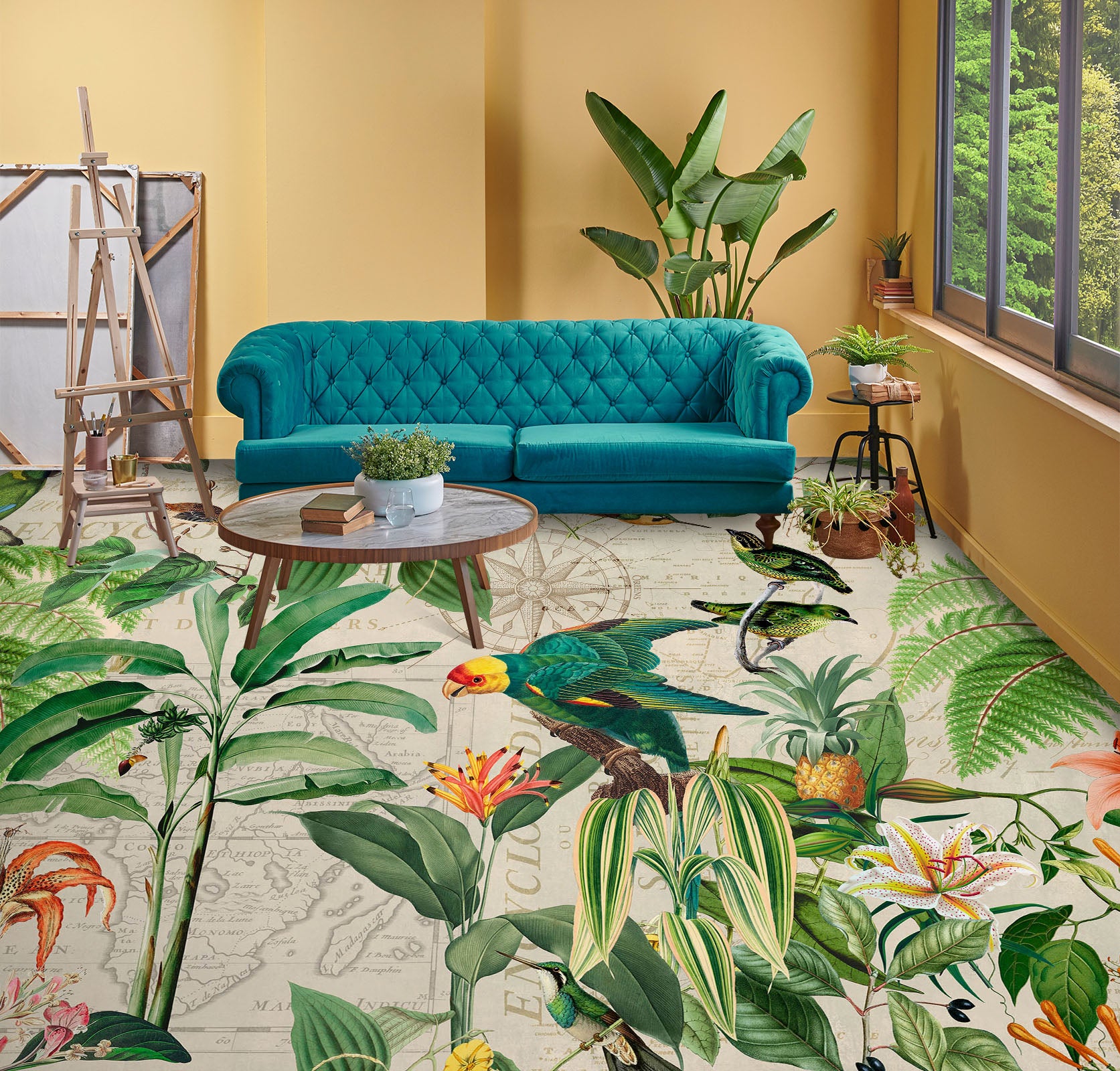 3D Leaves Parrot 104163 Andrea Haase Floor Mural  Wallpaper Murals Self-Adhesive Removable Print Epoxy