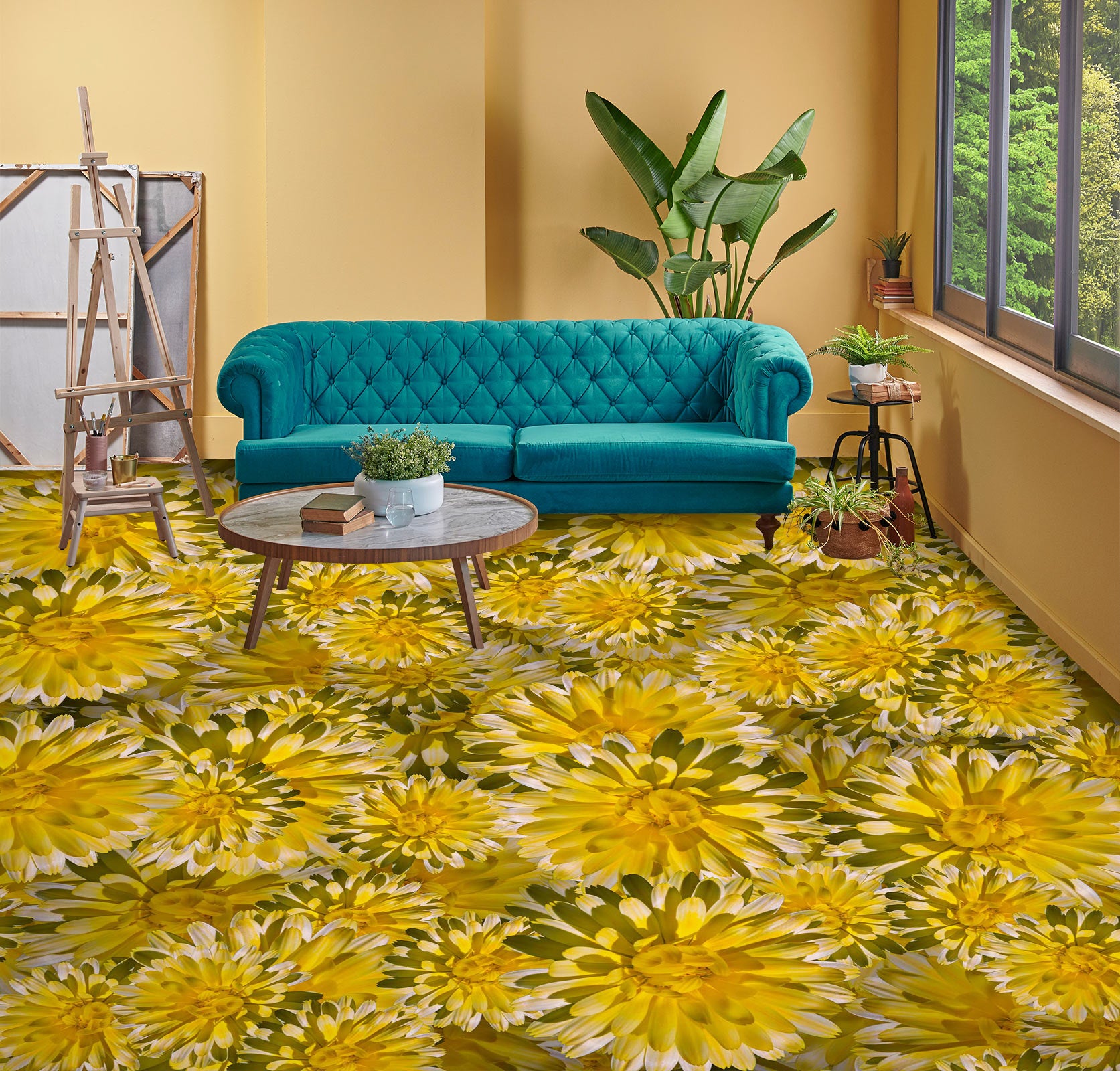 3D Dazzling Yellow Flowers 493 Floor Mural  Wallpaper Murals Rug & Mat Print Epoxy waterproof bath floor