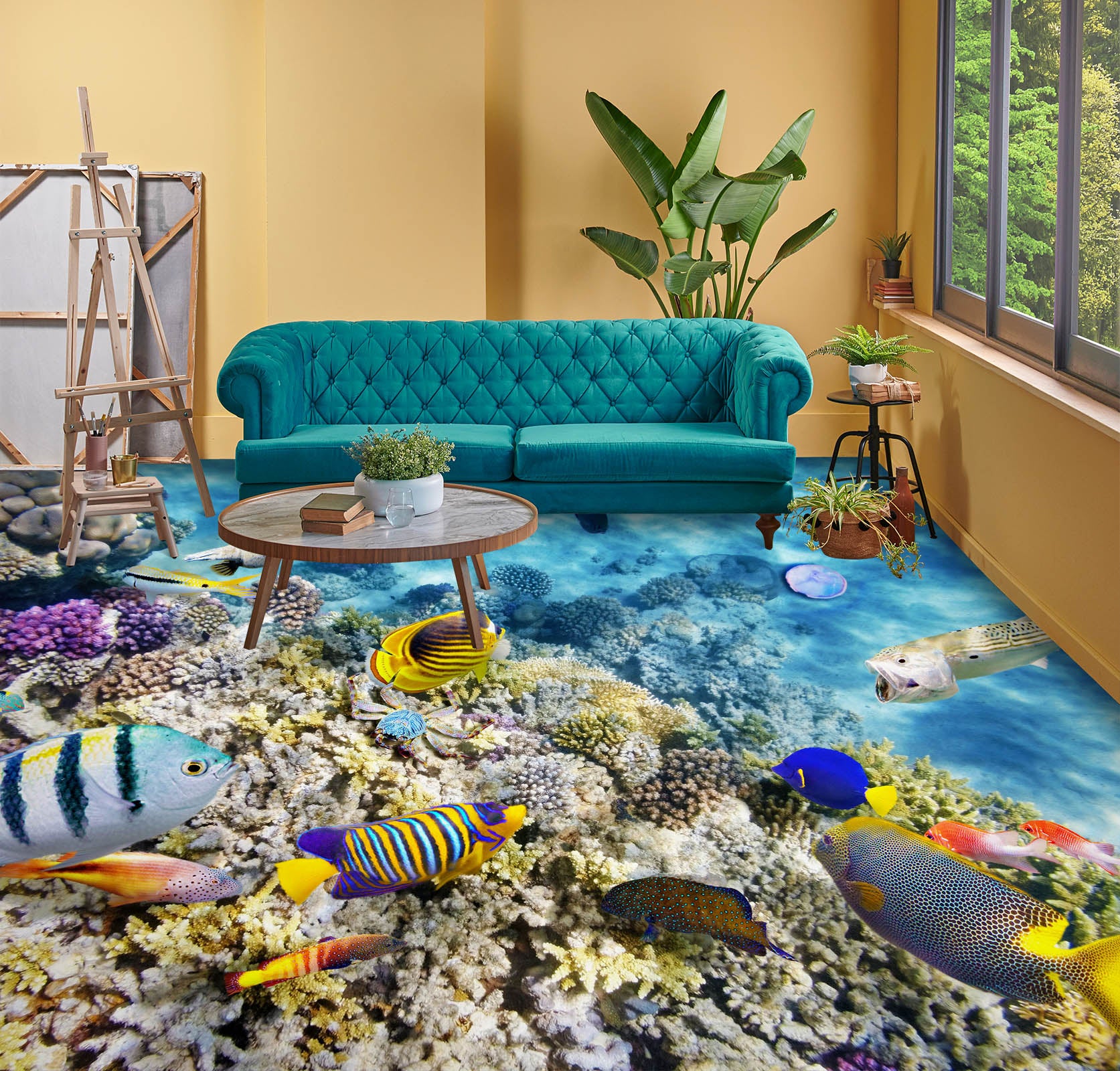 3D Free Happy Fish 707 Floor Mural  Wallpaper Murals Rug & Mat Print Epoxy waterproof bath floor