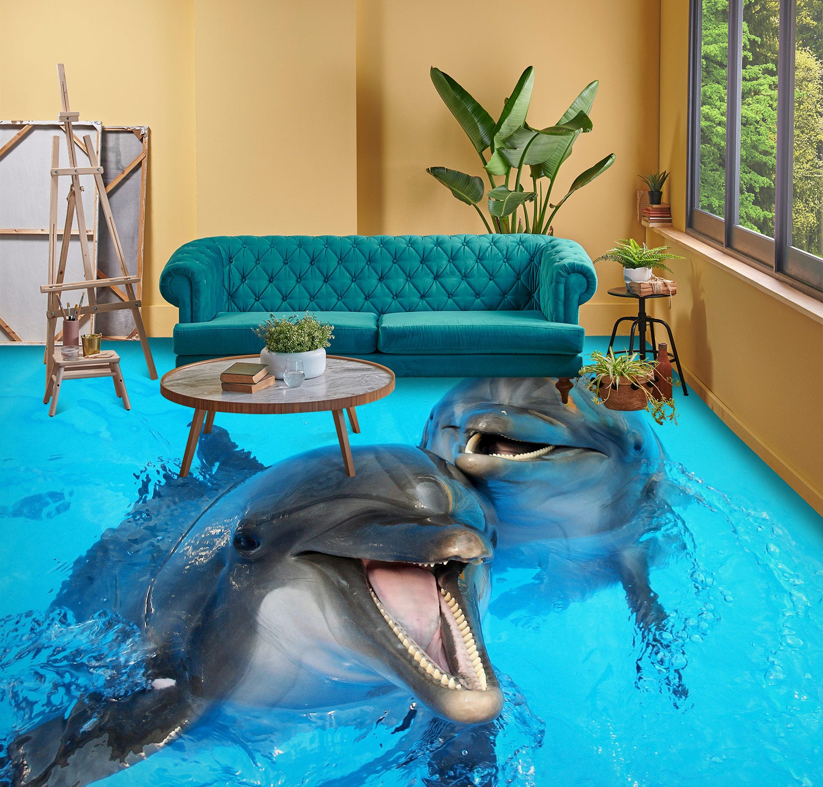 3D Happy Dolphin Life 683 Floor Mural  Wallpaper Murals Rug & Mat Print Epoxy waterproof bath floor