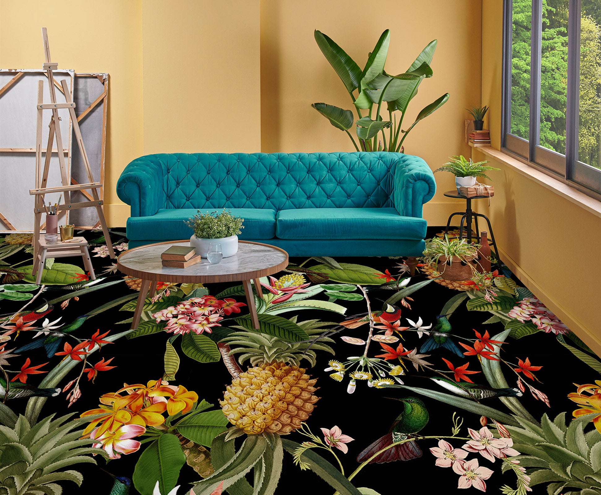 3D Flower Pineapple Leaves 10005 Uta Naumann Floor Mural  Wallpaper Murals Self-Adhesive Removable Print Epoxy