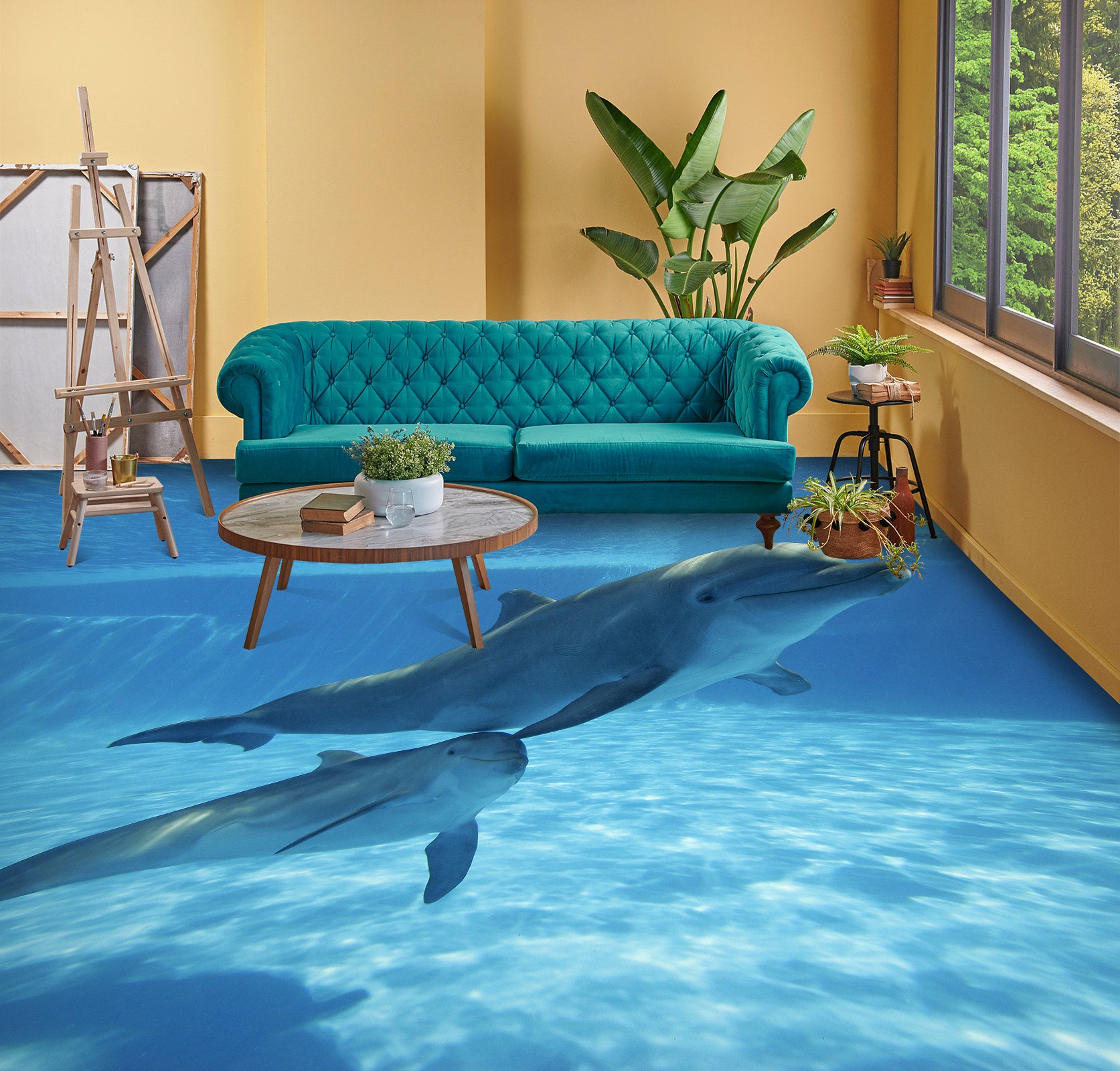 3D Graceful Dolphins 1335 Floor Mural  Wallpaper Murals Self-Adhesive Removable Print Epoxy