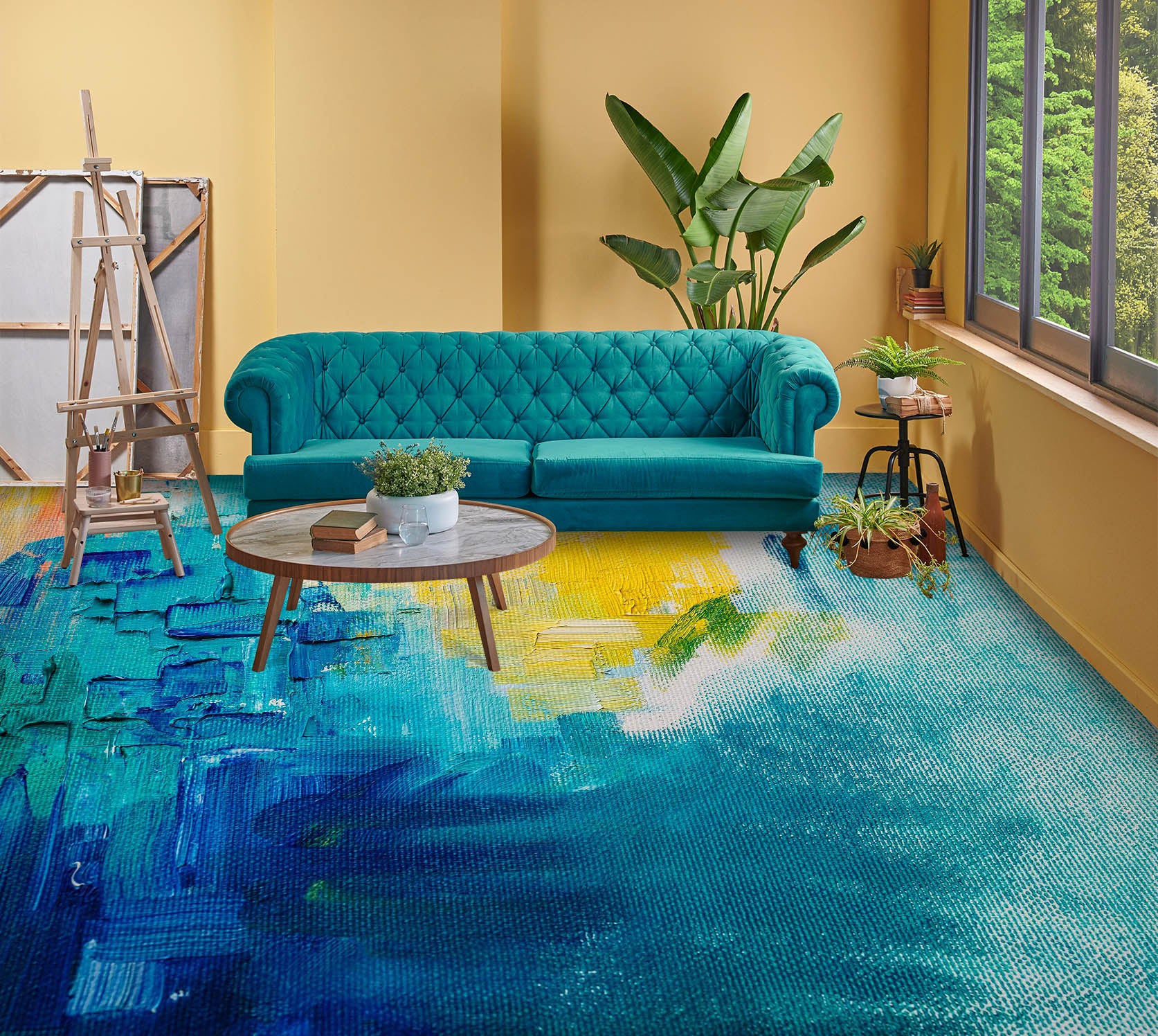 3D Blue And Yellow Oil Painting 1141 Floor Mural  Wallpaper Murals Self-Adhesive Removable Print Epoxy