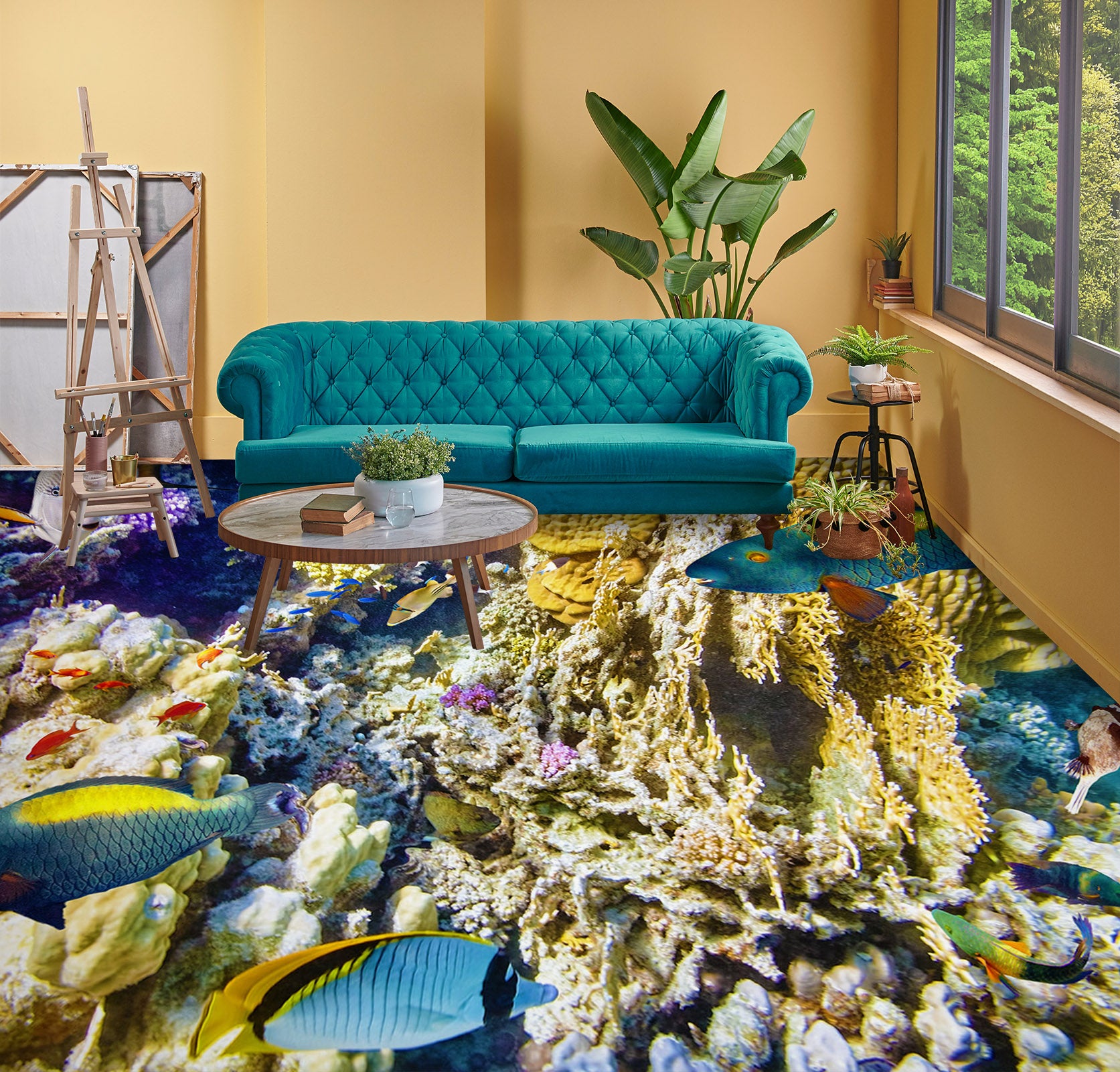 3D Blue-yellow Fish 710 Floor Mural