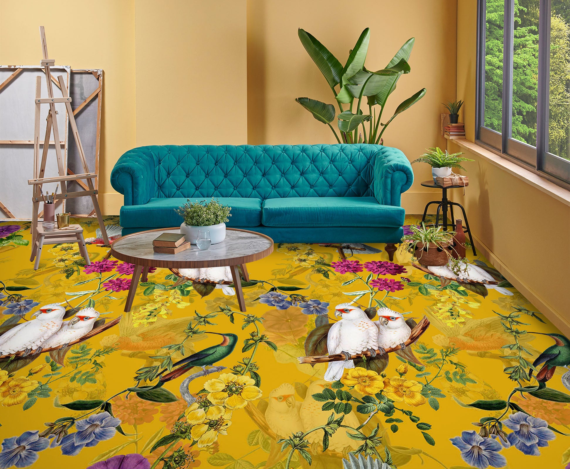 3D Flower Pattern White Parrot 99210 Uta Naumann Floor Mural  Wallpaper Murals Self-Adhesive Removable Print Epoxy