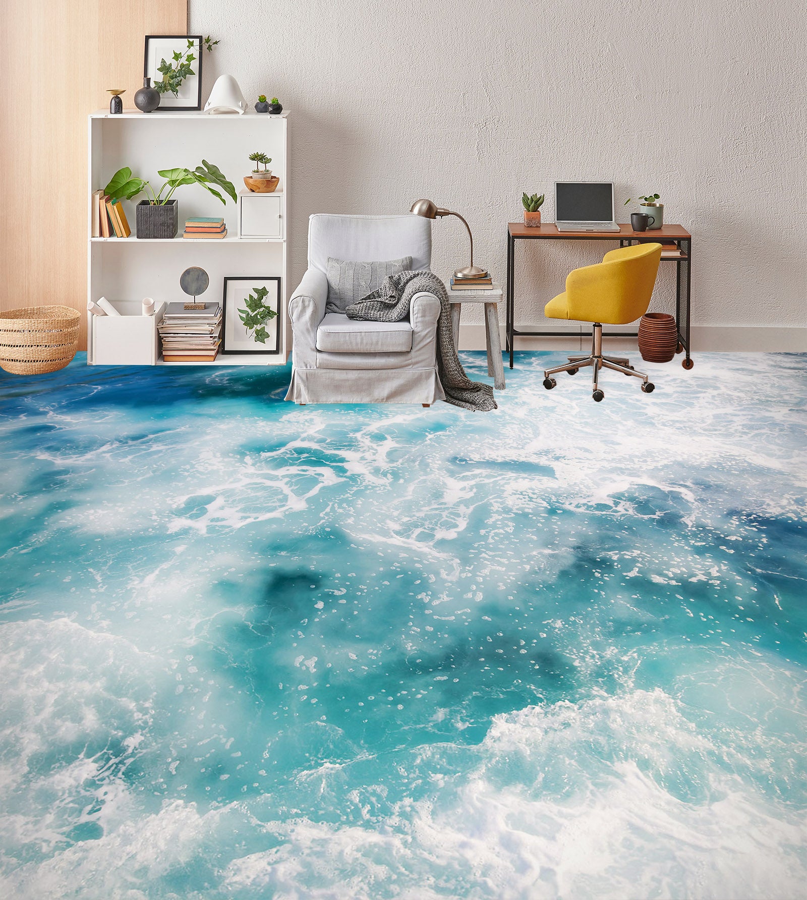3D Blue Waves 003 Floor Mural  Wallpaper Murals Rug & Mat Print Epoxy waterproof bath floor