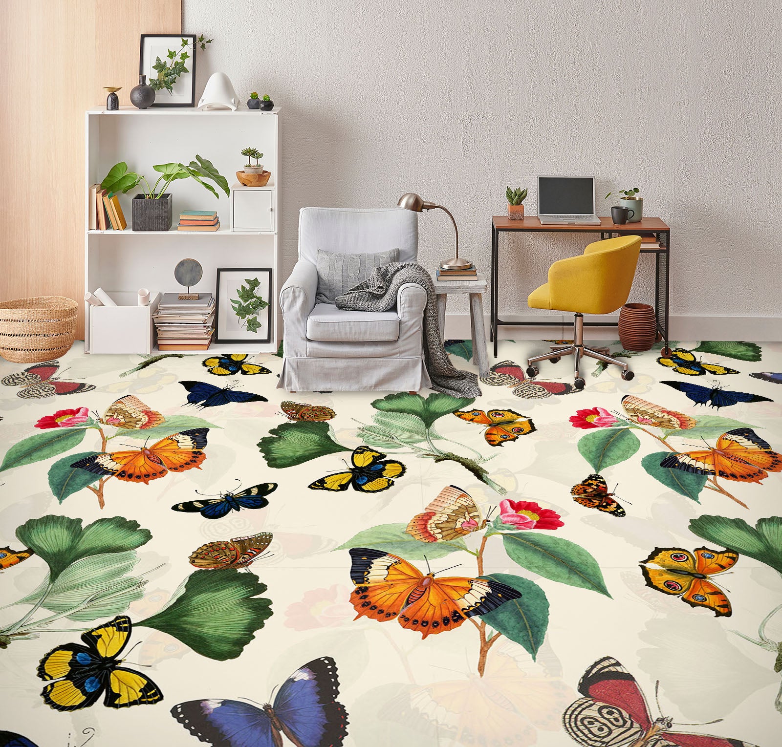 3D Colorful Butterfly Leaves 99218 Uta Naumann Floor Mural  Wallpaper Murals Self-Adhesive Removable Print Epoxy
