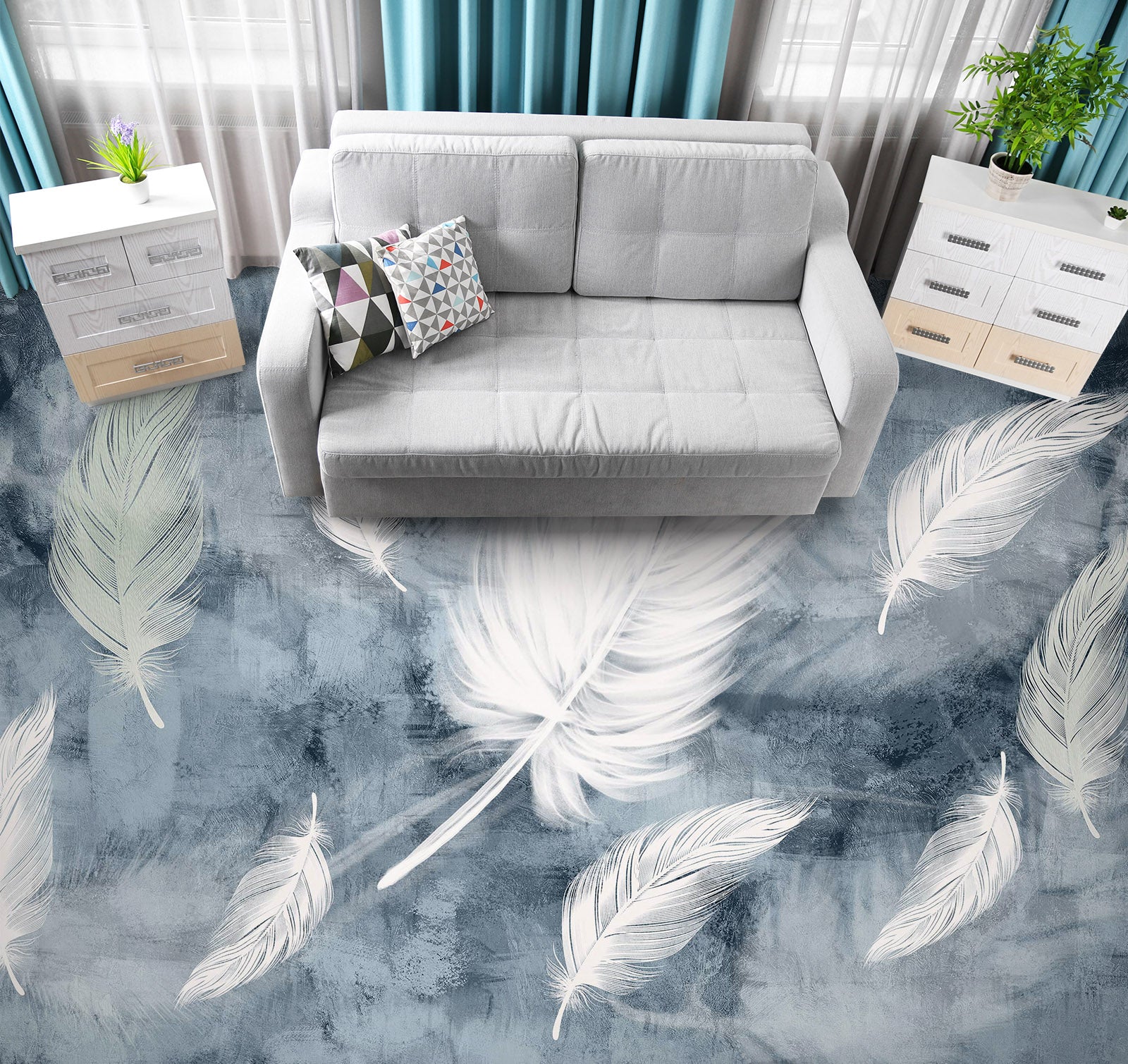 3D Soft White Feathers 842 Floor Mural  Wallpaper Murals Rug & Mat Print Epoxy waterproof bath floor