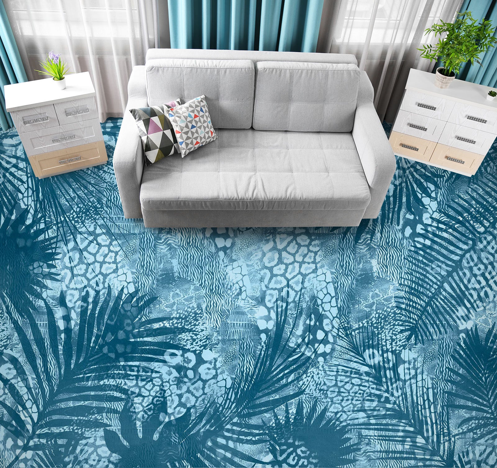 3D Blue Leaves Pattern 102118 Andrea Haase Floor Mural  Wallpaper Murals Self-Adhesive Removable Print Epoxy