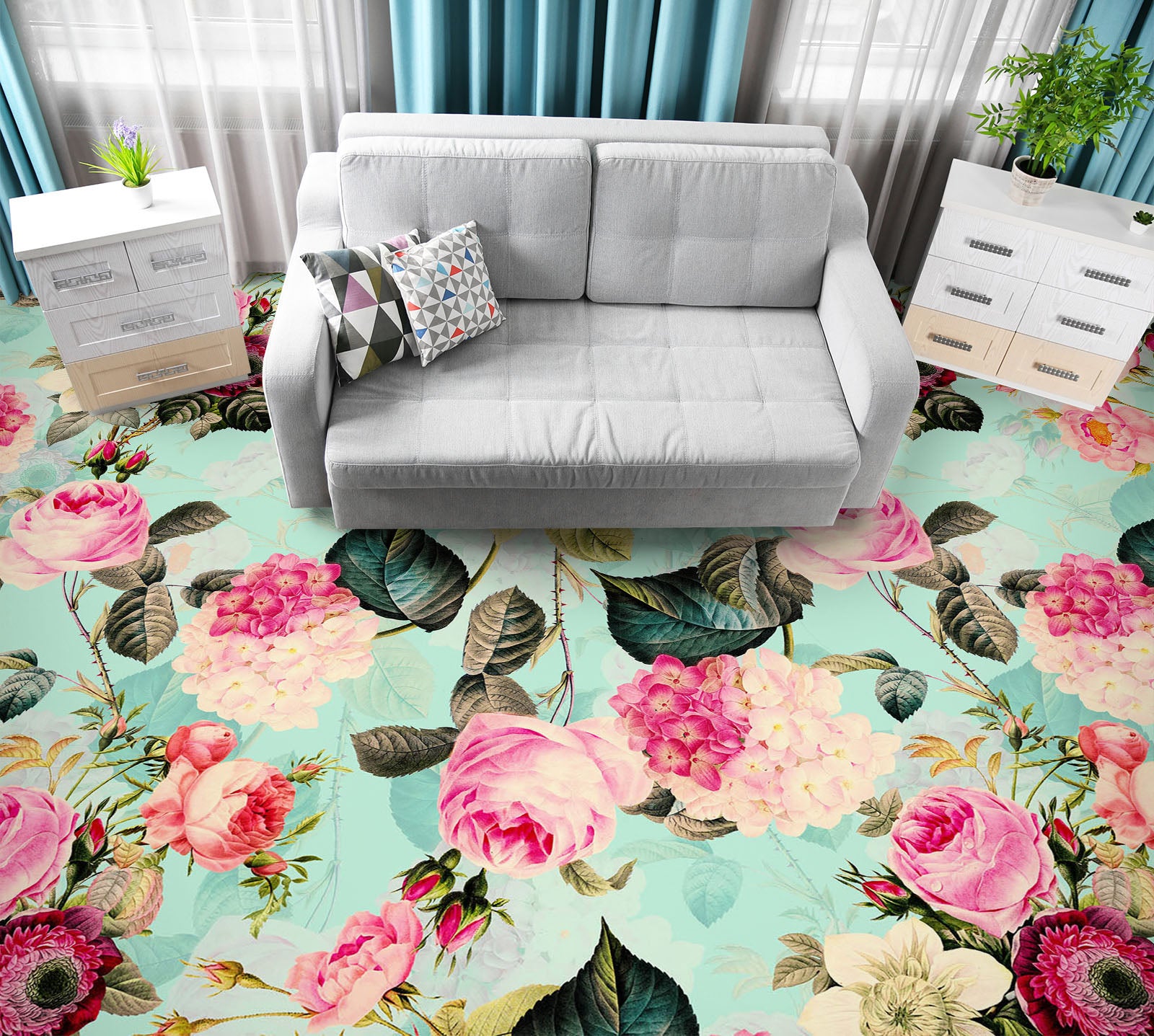 3D Pink Flower Pattern 99208 Uta Naumann Floor Mural  Wallpaper Murals Self-Adhesive Removable Print Epoxy