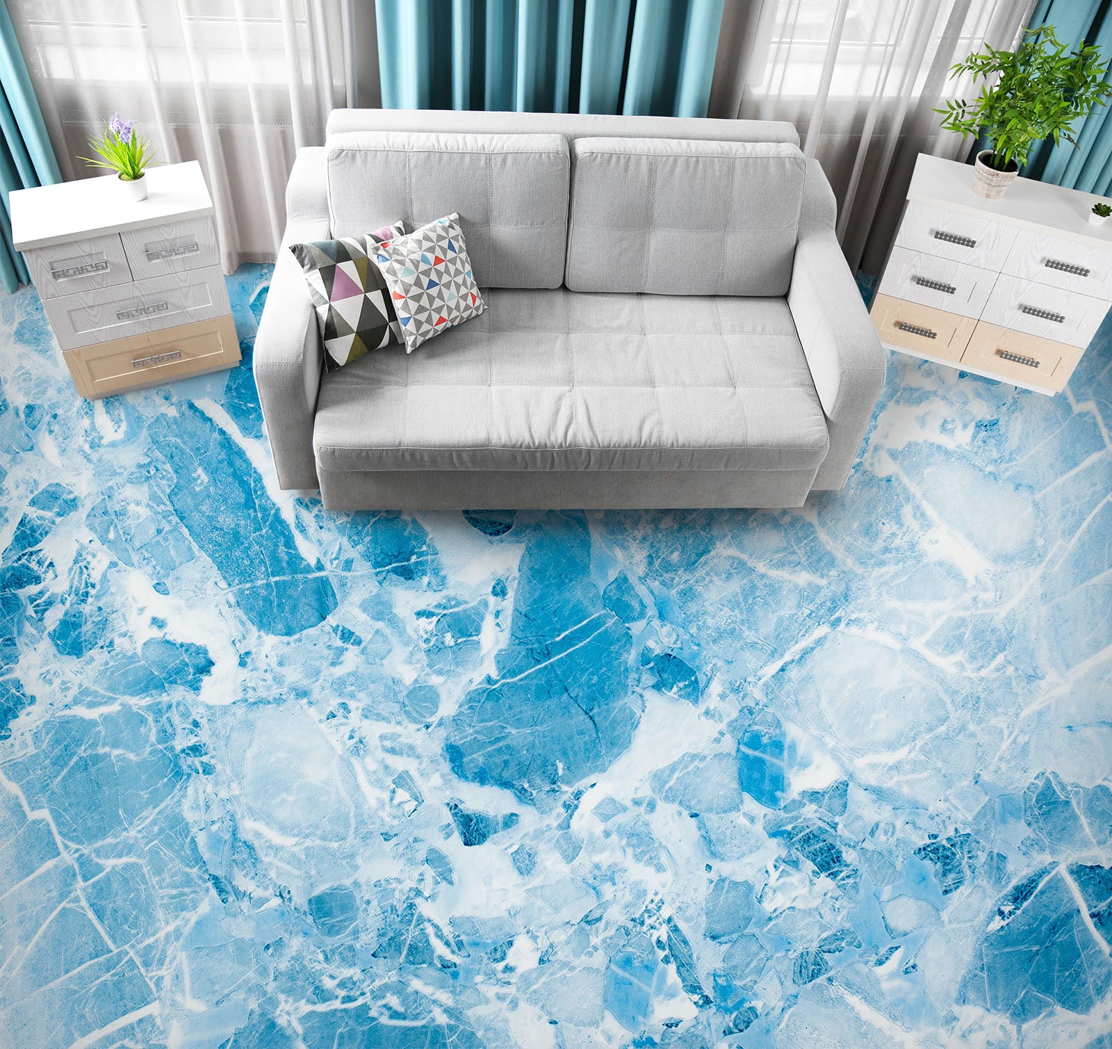 3D Fantasy Blue Ice Cubes 811 Floor Mural
