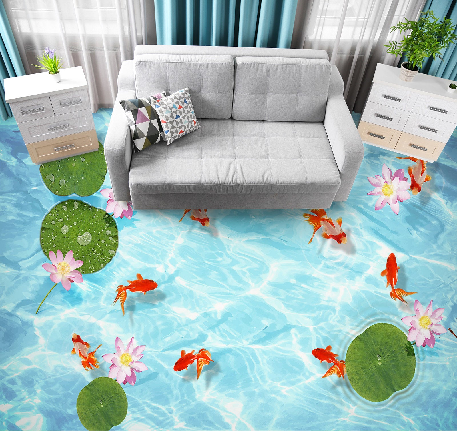 3D Lotus And Goldfish 229 Floor Mural  Wallpaper Murals Rug & Mat Print Epoxy waterproof bath floor