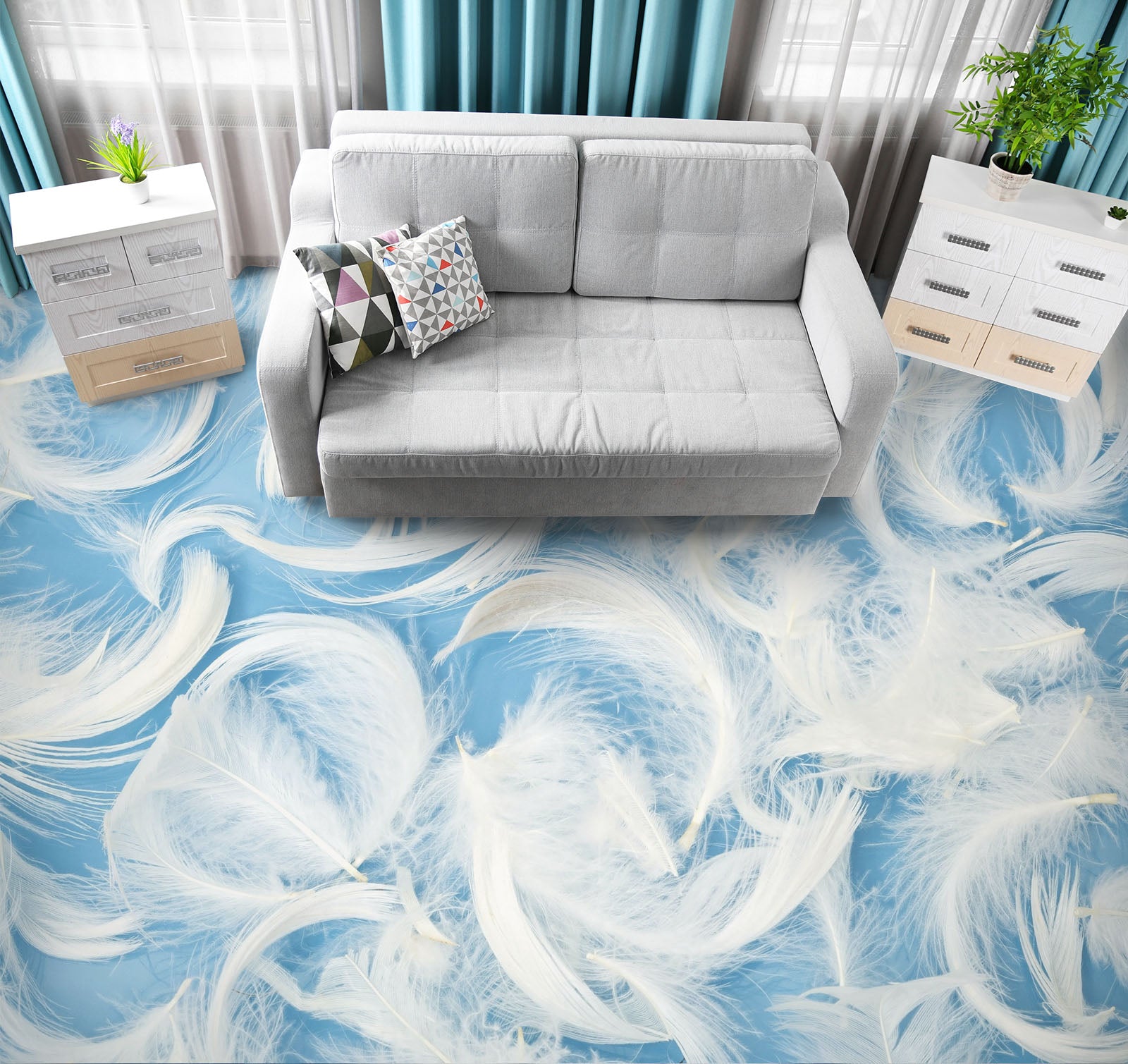 3D Gentle White Feathers 1393 Floor Mural  Wallpaper Murals Self-Adhesive Removable Print Epoxy