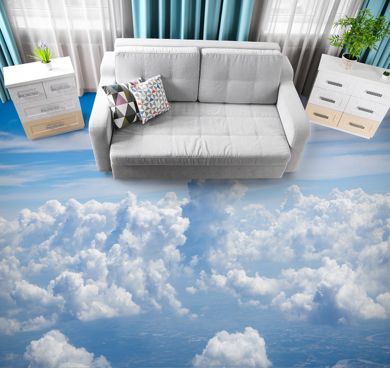 3D Dreamy Gentle Clouds 1225 Floor Mural