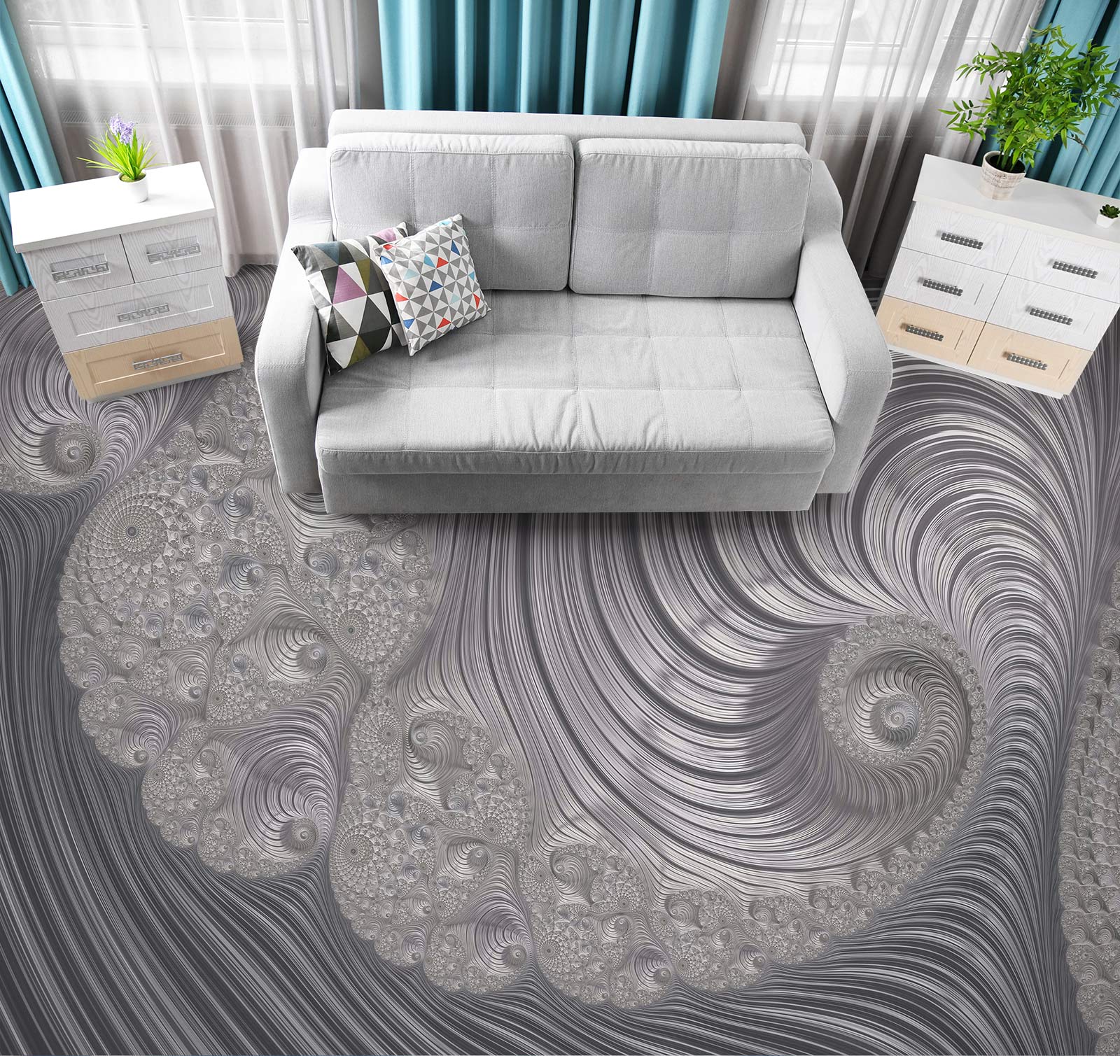 3D Grey Pattern Thread 102147 Andrea Haase Floor Mural  Wallpaper Murals Self-Adhesive Removable Print Epoxy