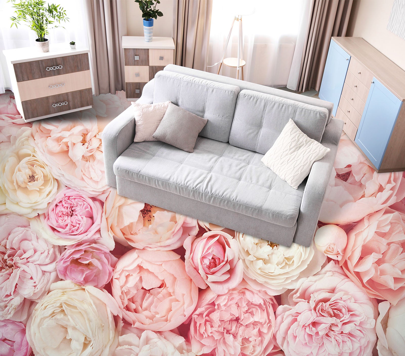 3D Pale Pink Roses 729 Floor Mural  Wallpaper Murals Rug & Mat Print Epoxy waterproof bath floor