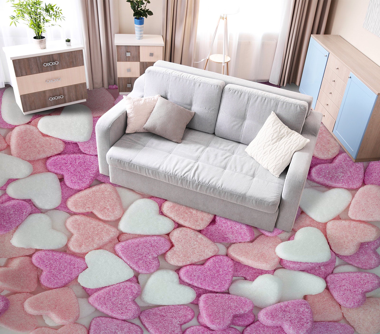 3D Pink White Heart 9870 Assaf Frank Floor Mural  Wallpaper Murals Self-Adhesive Removable Print Epoxy