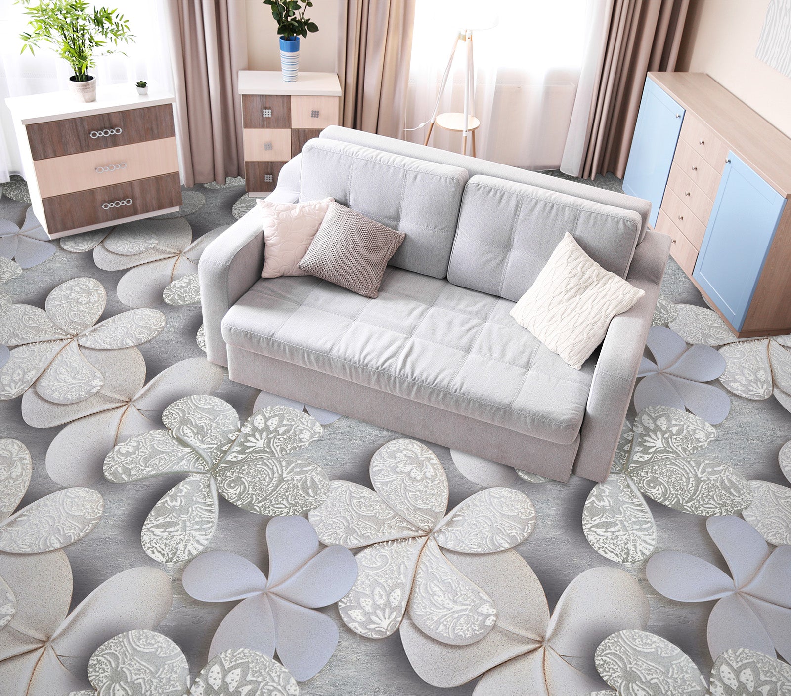 3D Pretty White Flowers 558 Floor Mural  Wallpaper Murals Rug & Mat Print Epoxy waterproof bath floor