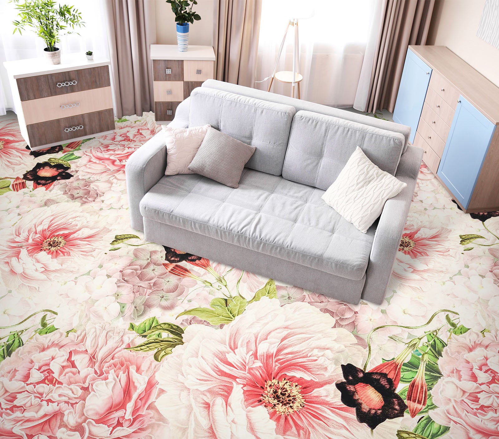 3D Pink Flowers 99209 Uta Naumann Floor Mural  Wallpaper Murals Self-Adhesive Removable Print Epoxy