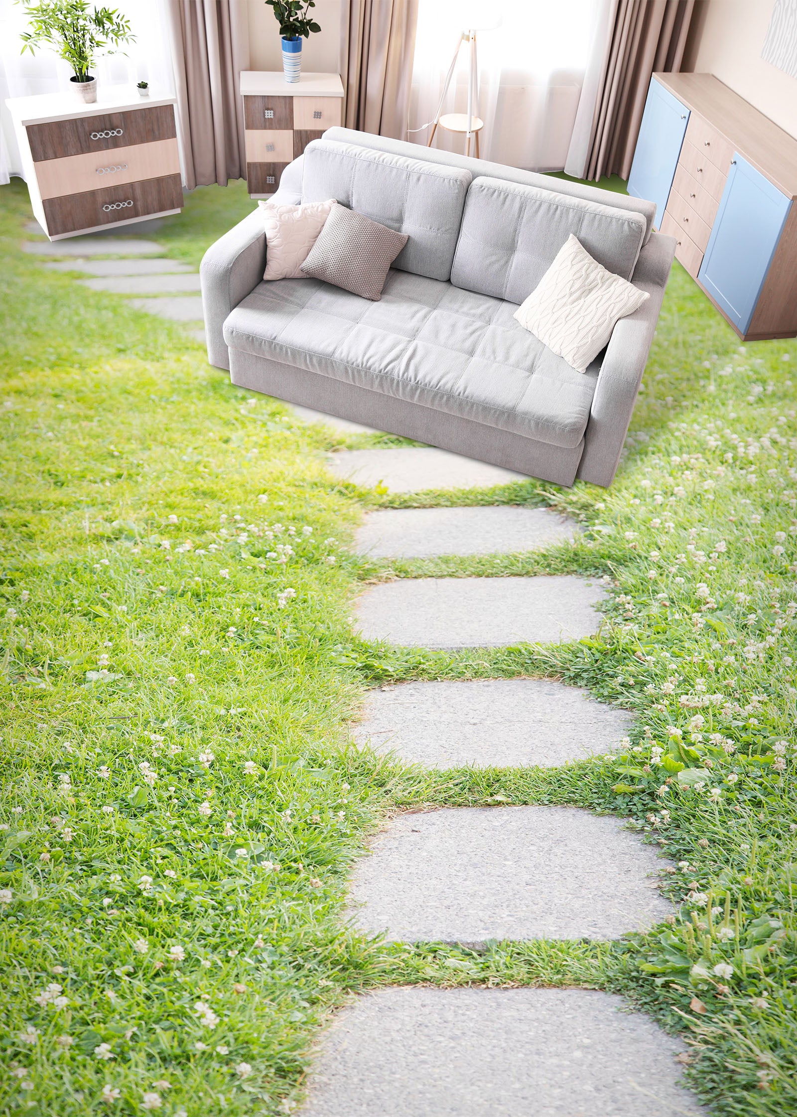 3D Warm Grass Road 194 Floor Mural