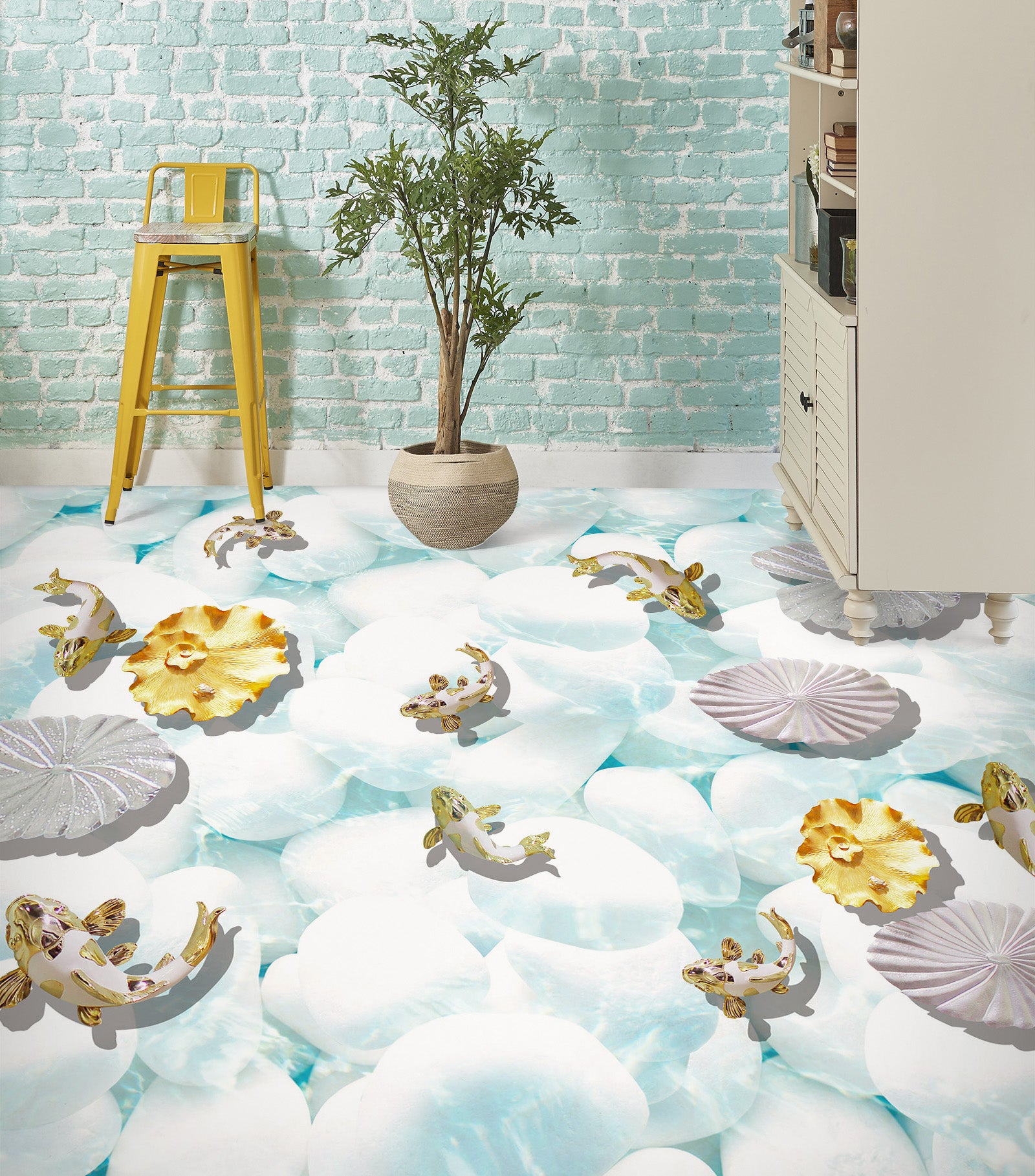 3D Silver Lotus Leaves 253 Floor Mural  Wallpaper Murals Rug & Mat Print Epoxy waterproof bath floor