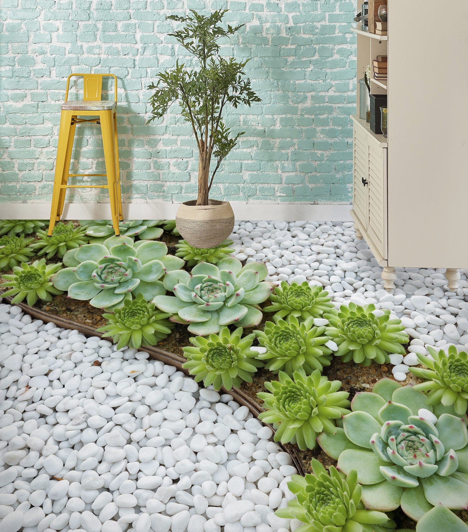 3D Green Succulent Lotus 1022 Floor Mural  Wallpaper Murals Self-Adhesive Removable Print Epoxy