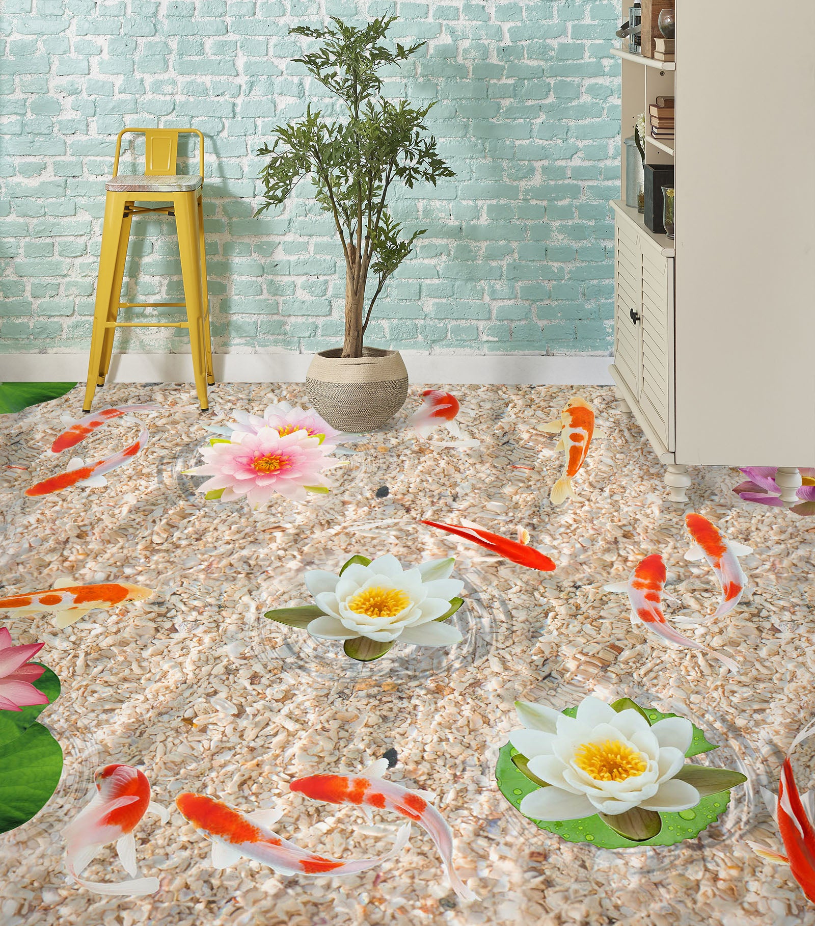 3D White Water Lily 240 Floor Mural  Wallpaper Murals Rug & Mat Print Epoxy waterproof bath floor