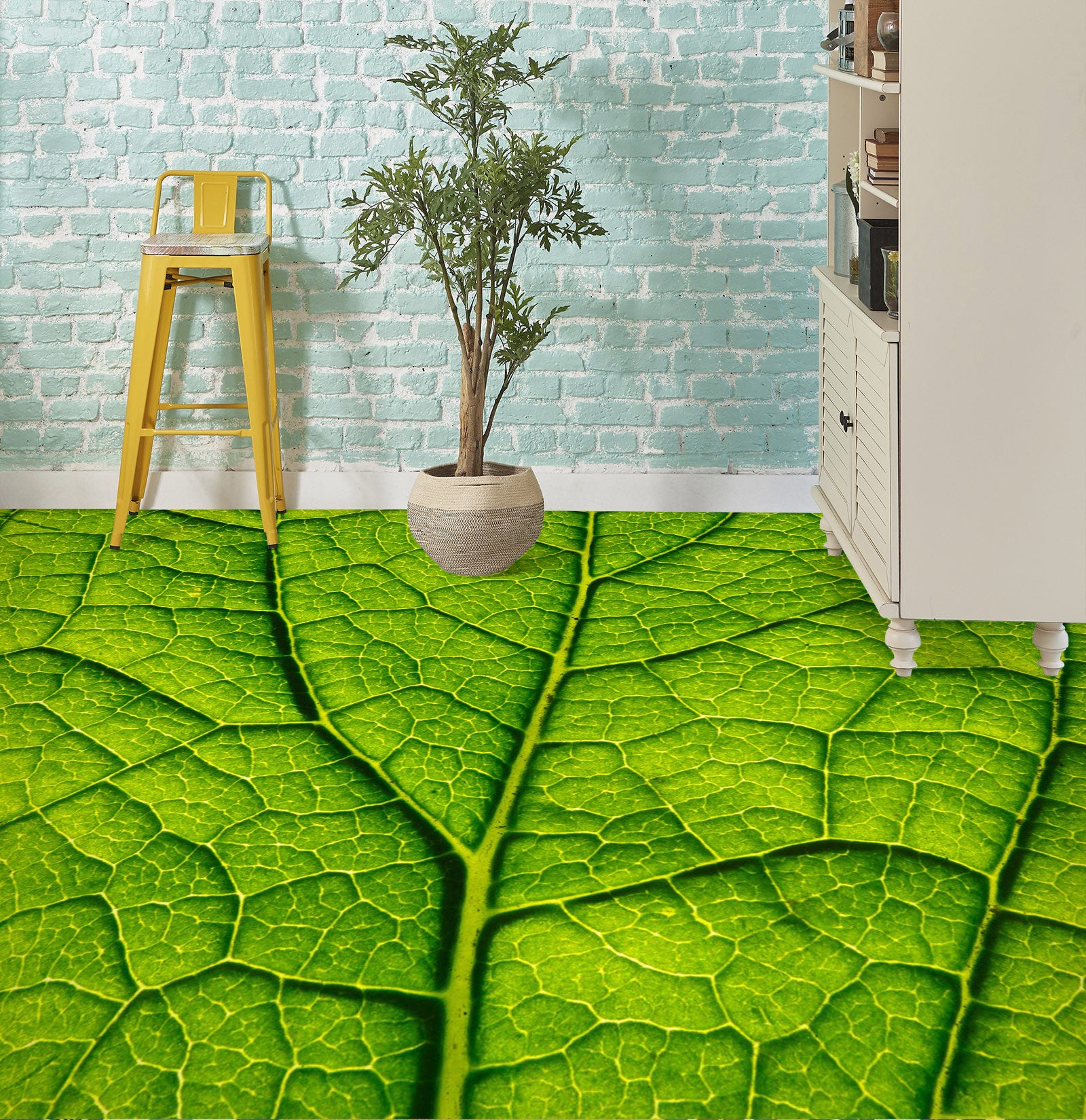 3D Green Leaf Veins 1339 Floor Mural  Wallpaper Murals Self-Adhesive Removable Print Epoxy