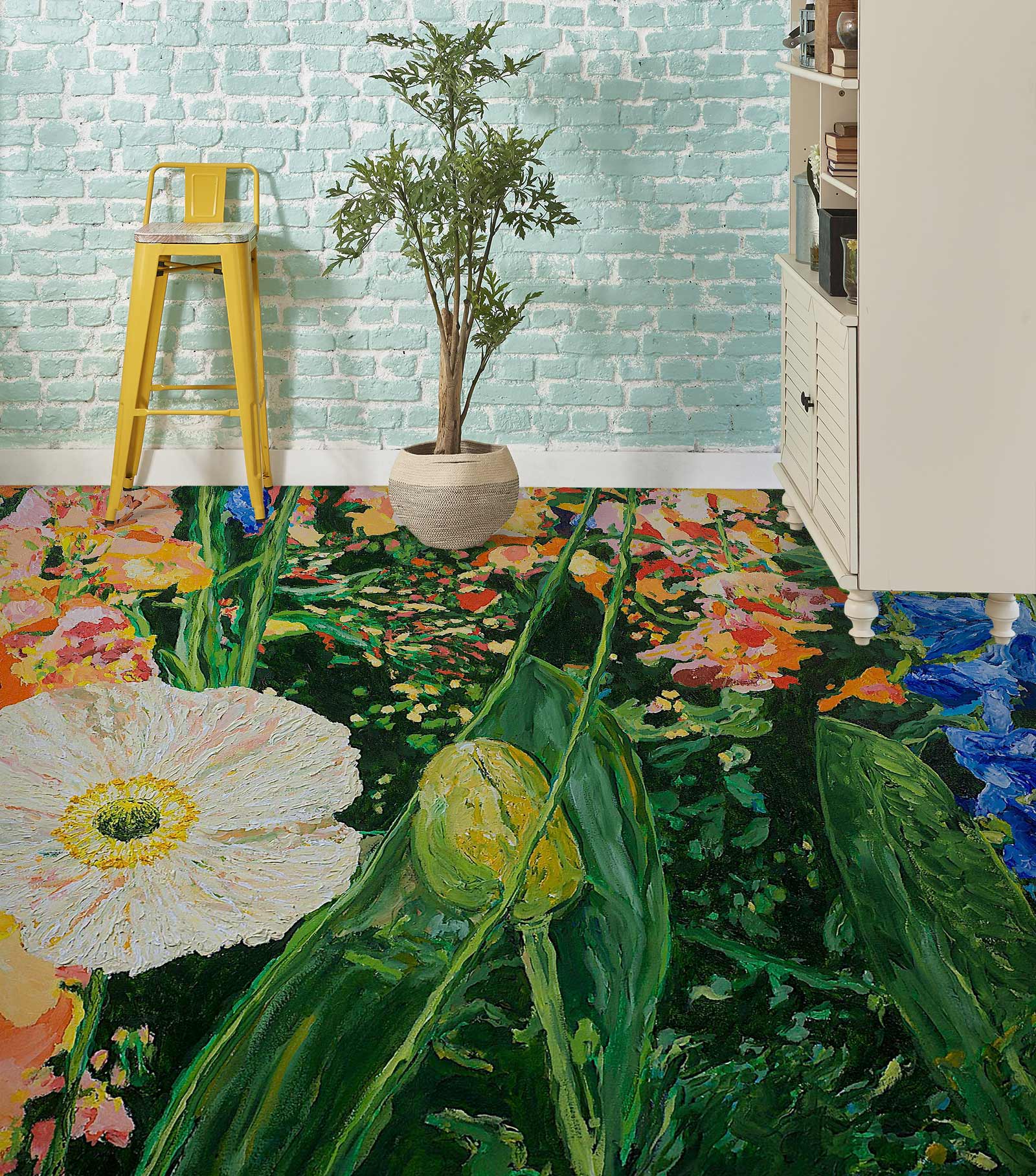 3D Colorful Flowers Painting 9565 Allan P. Friedlander Floor Mural  Wallpaper Murals Self-Adhesive Removable Print Epoxy