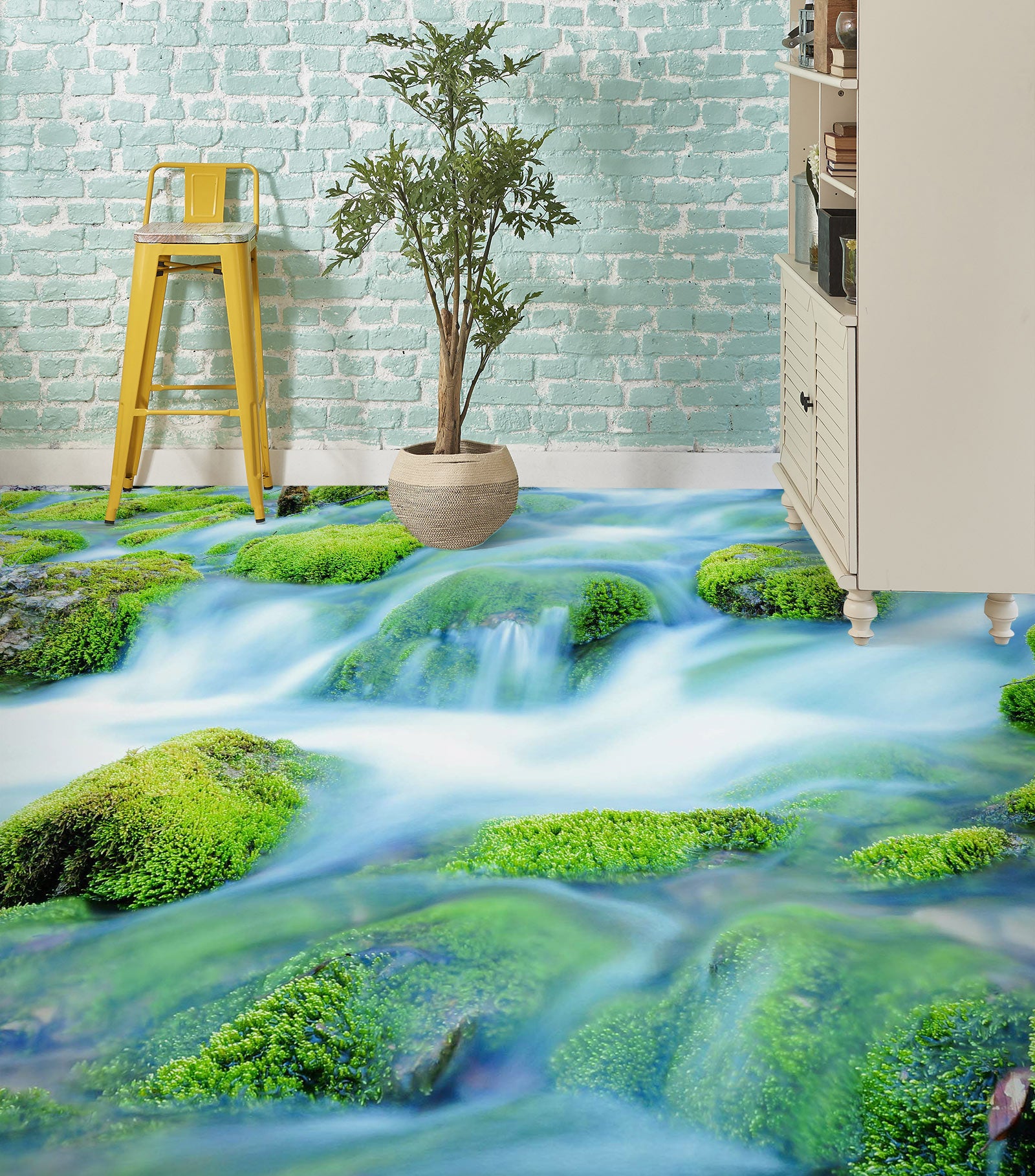 3D Fresh Moss Stones 1028 Floor Mural  Wallpaper Murals Self-Adhesive Removable Print Epoxy