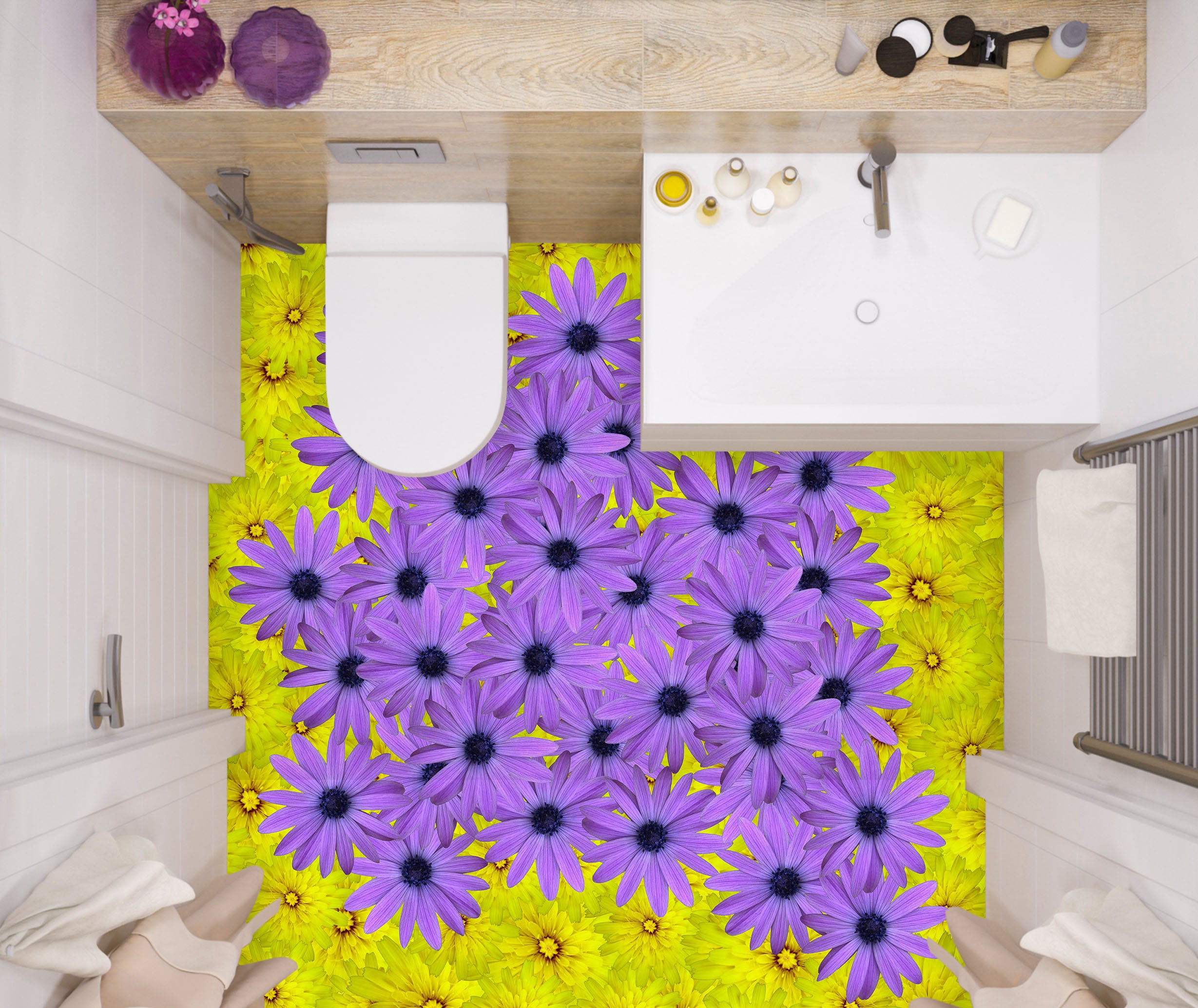 3D Purple And Yellow Flowers 336 Floor Mural  Wallpaper Murals Rug & Mat Print Epoxy waterproof bath floor