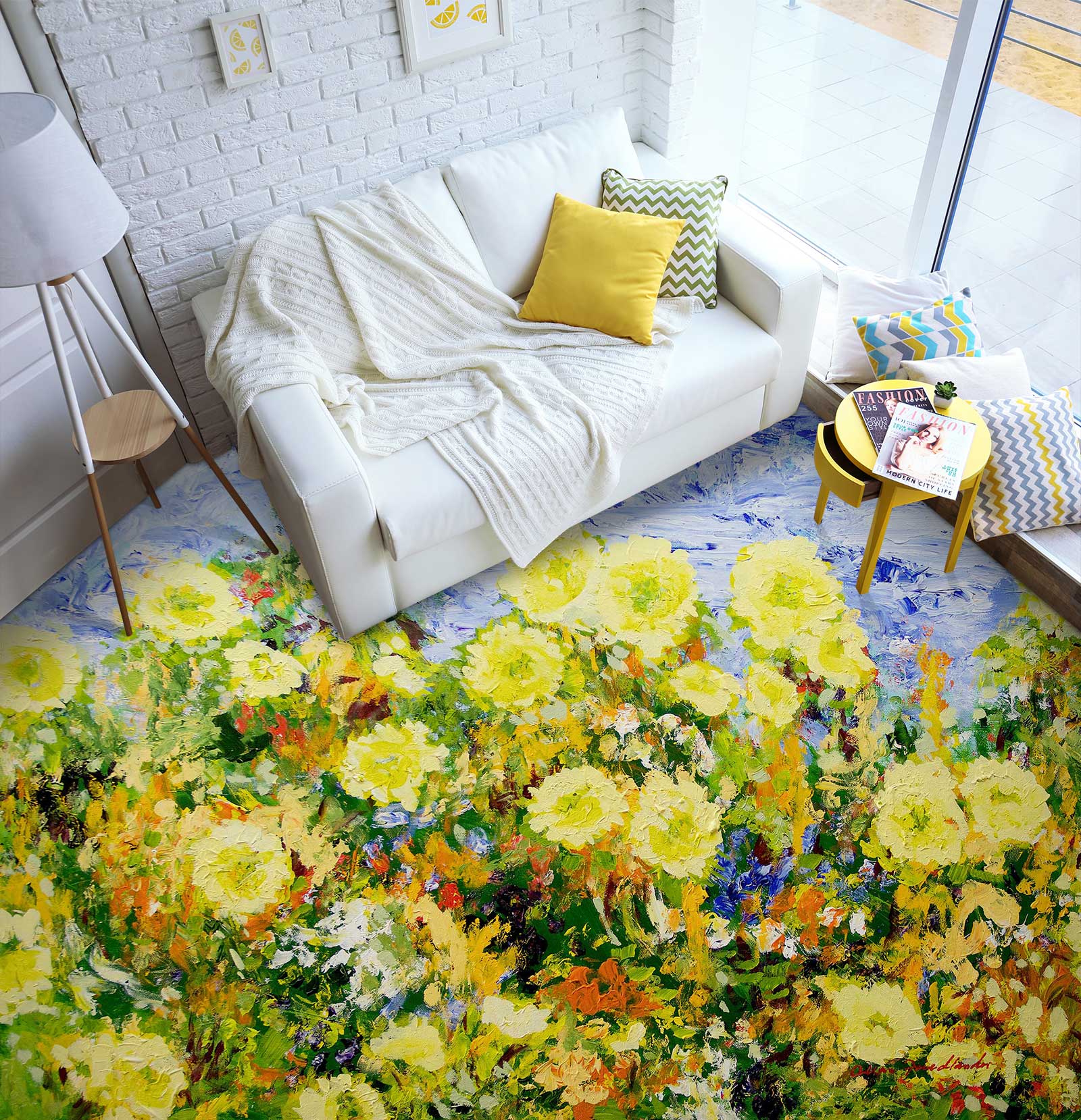 3D Yellow Flowers 9679 Allan P. Friedlander Floor Mural  Wallpaper Murals Self-Adhesive Removable Print Epoxy