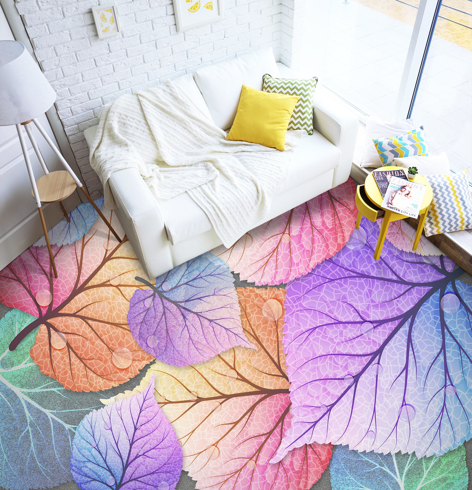 3D Four-color Leaves 473 Floor Mural  Wallpaper Murals Rug & Mat Print Epoxy waterproof bath floor