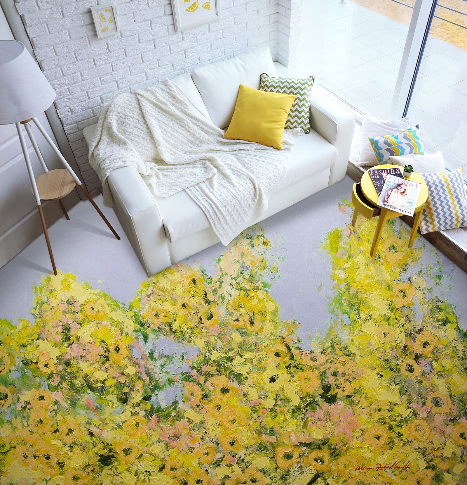 3D Yellow Floral Flowers Clump 9683 Allan P. Friedlander Floor Mural  Wallpaper Murals Self-Adhesive Removable Print Epoxy