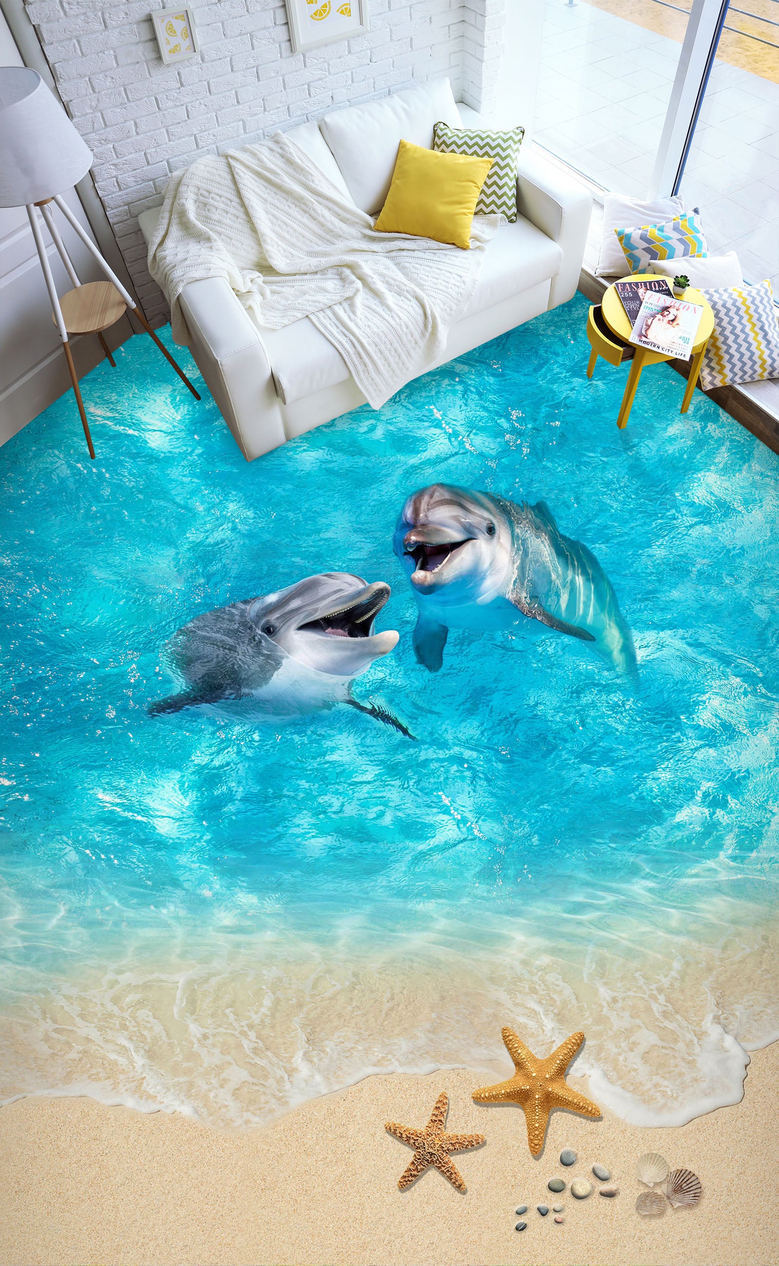 3D Two Worry-free Dolphins 291 Floor Mural  Wallpaper Murals Rug & Mat Print Epoxy waterproof bath floor