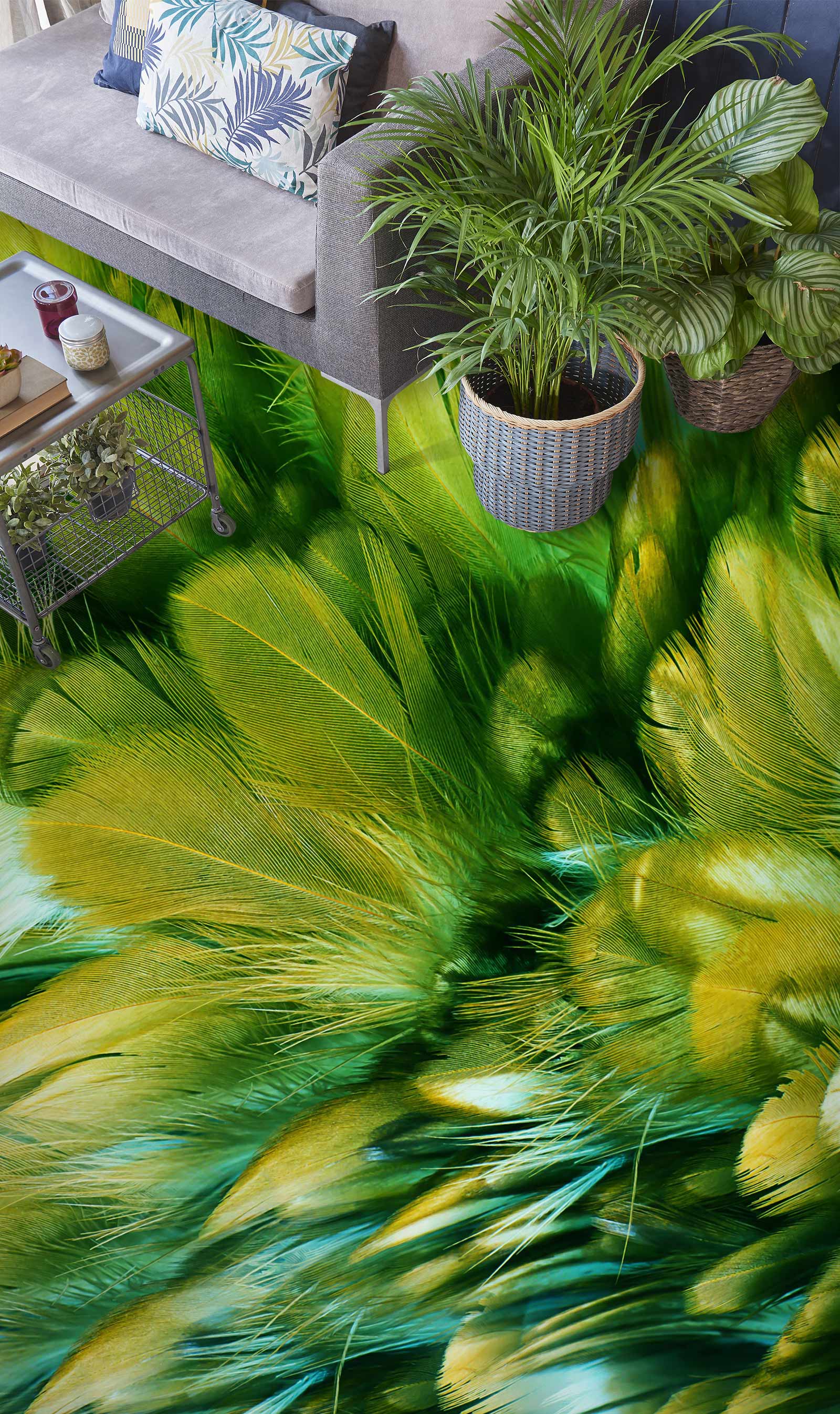 3D Green Feathers 1197 Floor Mural  Wallpaper Murals Self-Adhesive Removable Print Epoxy