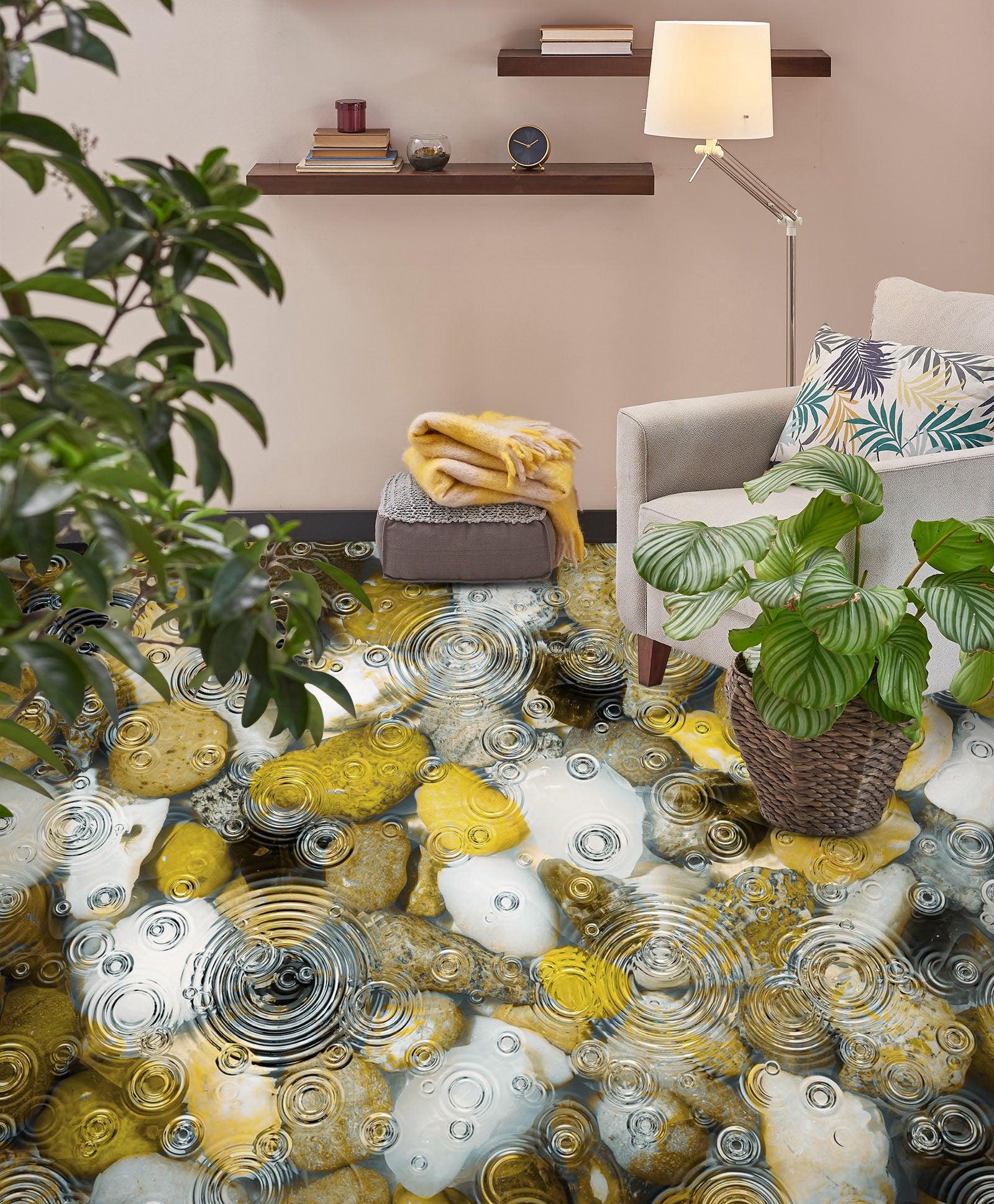 3D Ripples And Pebbles 040 Floor Mural