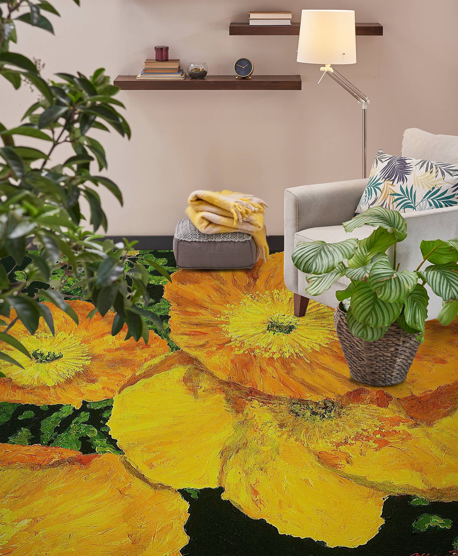 3D Yellow Flower 9601 Allan P. Friedlander Floor Mural  Wallpaper Murals Self-Adhesive Removable Print Epoxy