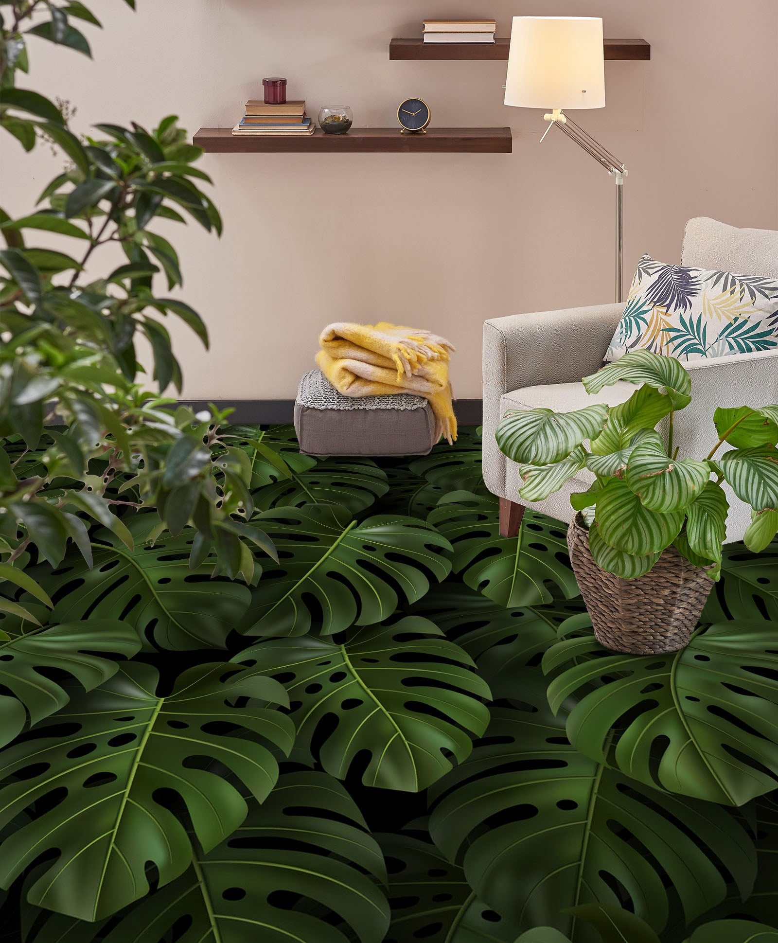 3D Dark Green Broad Leaves 1230 Floor Mural  Wallpaper Murals Self-Adhesive Removable Print Epoxy