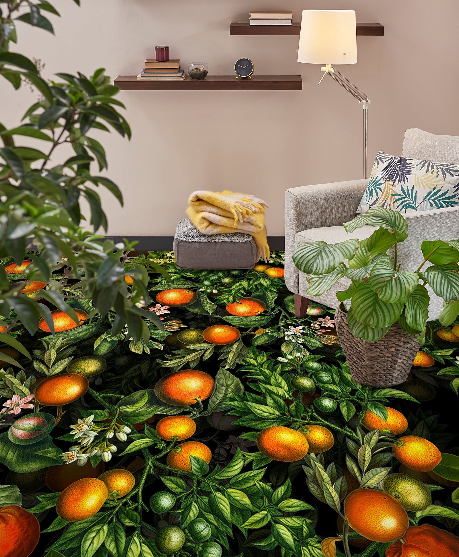 3D Orange Leaves 99183 Uta Naumann Floor Mural  Wallpaper Murals Self-Adhesive Removable Print Epoxy