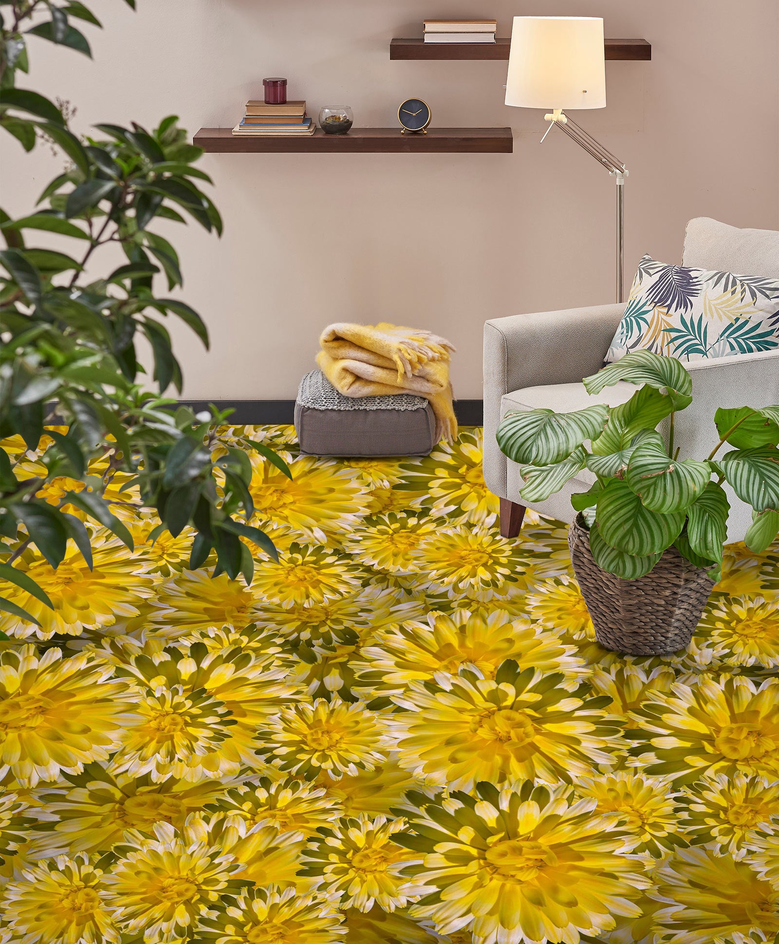 3D Dazzling Yellow Flowers 493 Floor Mural  Wallpaper Murals Rug & Mat Print Epoxy waterproof bath floor