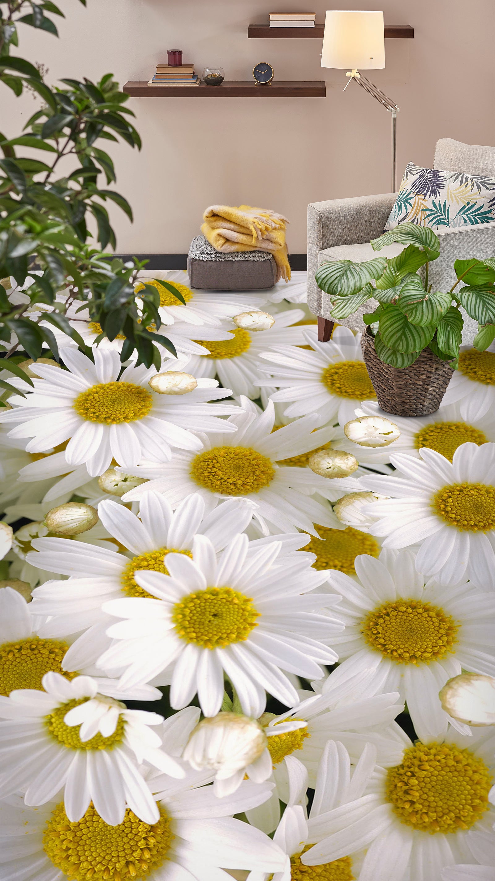 3D Lush Daisies 1401 Floor Mural  Wallpaper Murals Self-Adhesive Removable Print Epoxy