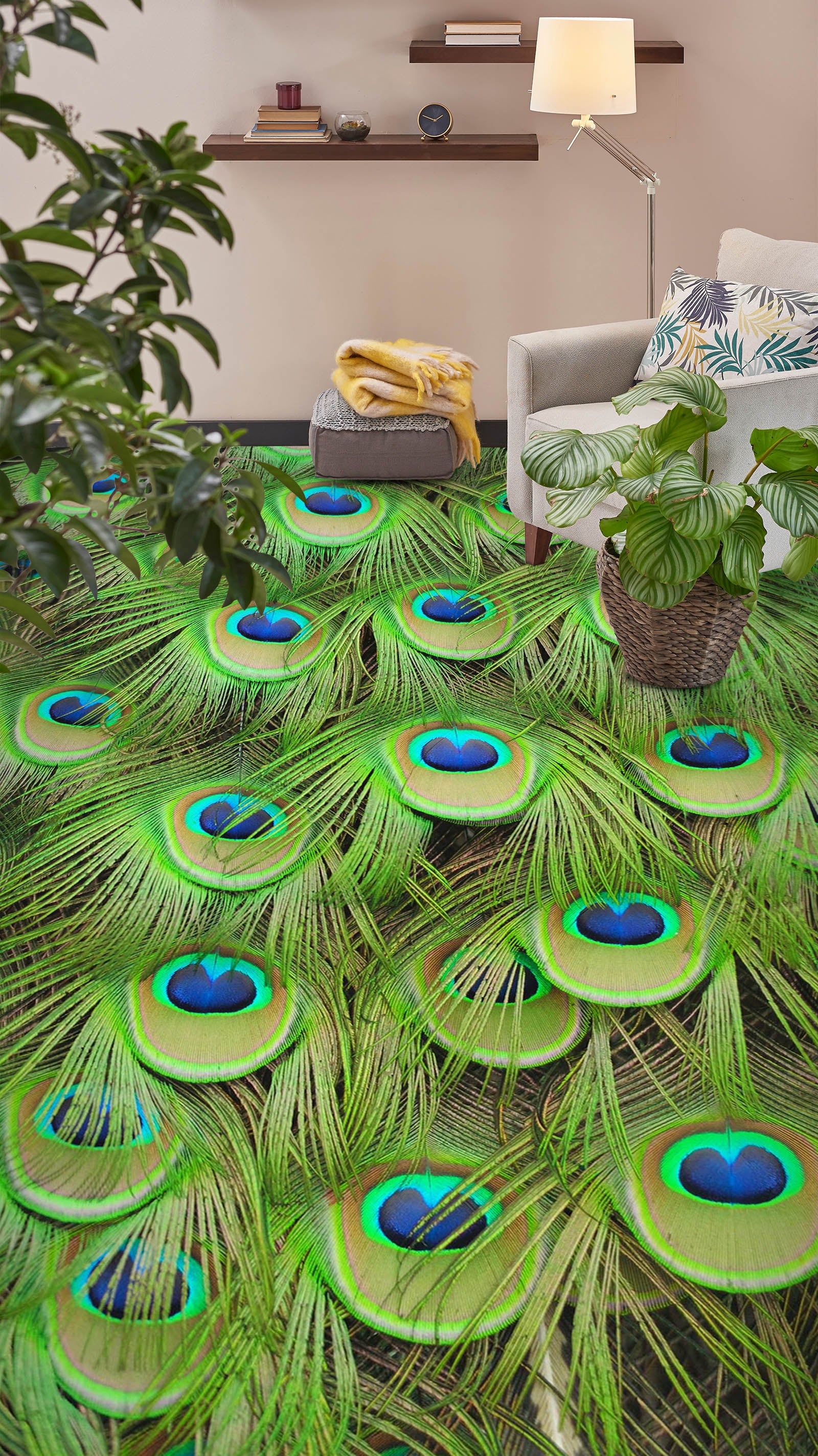 3D Peacock Feathers 392 Floor Mural  Wallpaper Murals Rug & Mat Print Epoxy waterproof bath floor