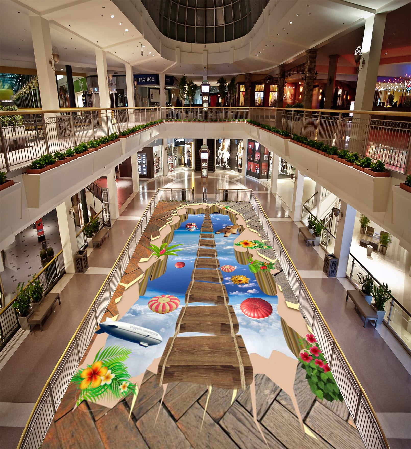 3D Sky Hot Air Balloon 127 Floor Mural  Self-Adhesive Sticker Bathroom Non-slip Waterproof Flooring Murals