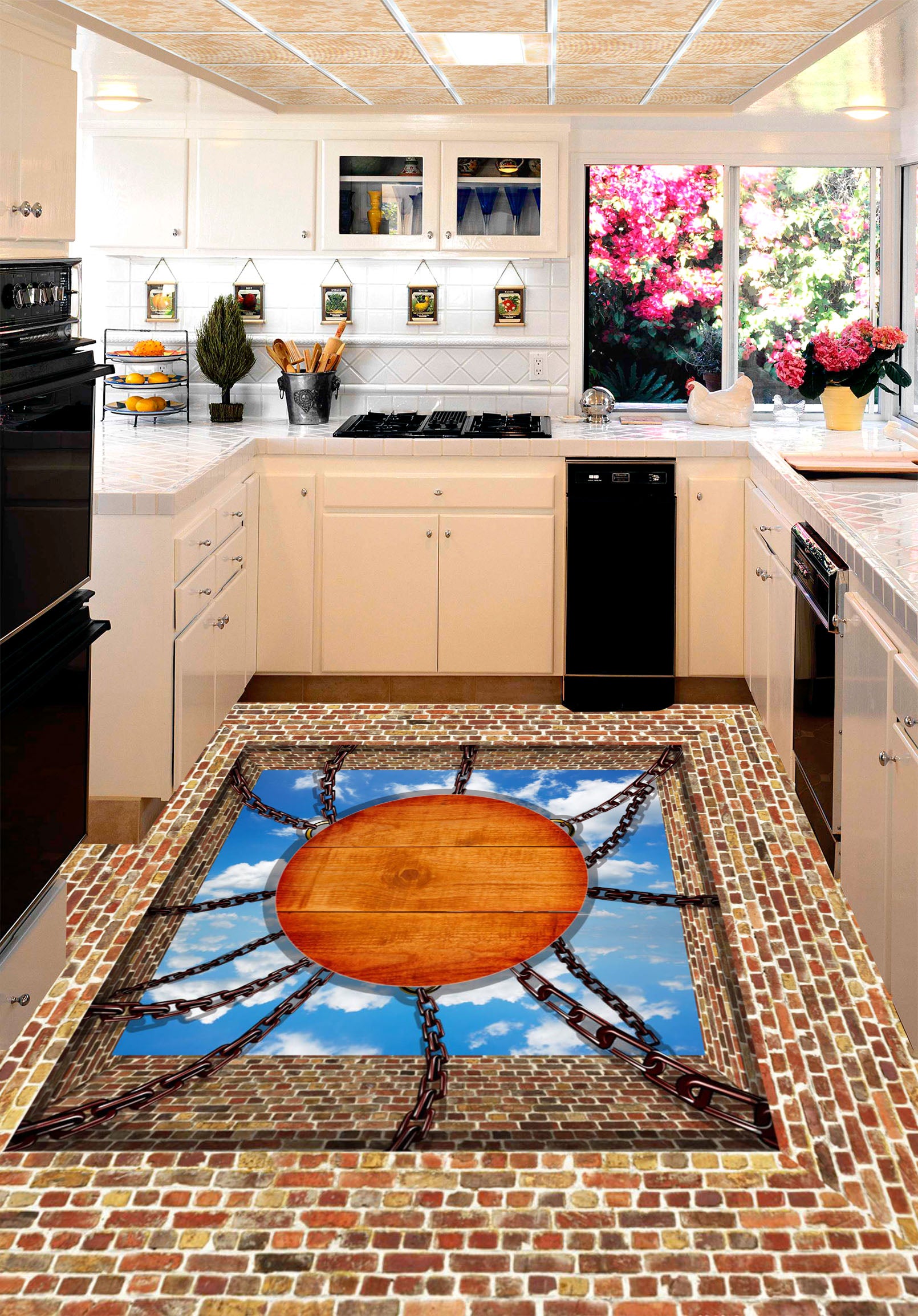 3D Chain Wooden Disc 149 Floor Mural  Self-Adhesive Sticker Bathroom Non-slip Waterproof Flooring Murals