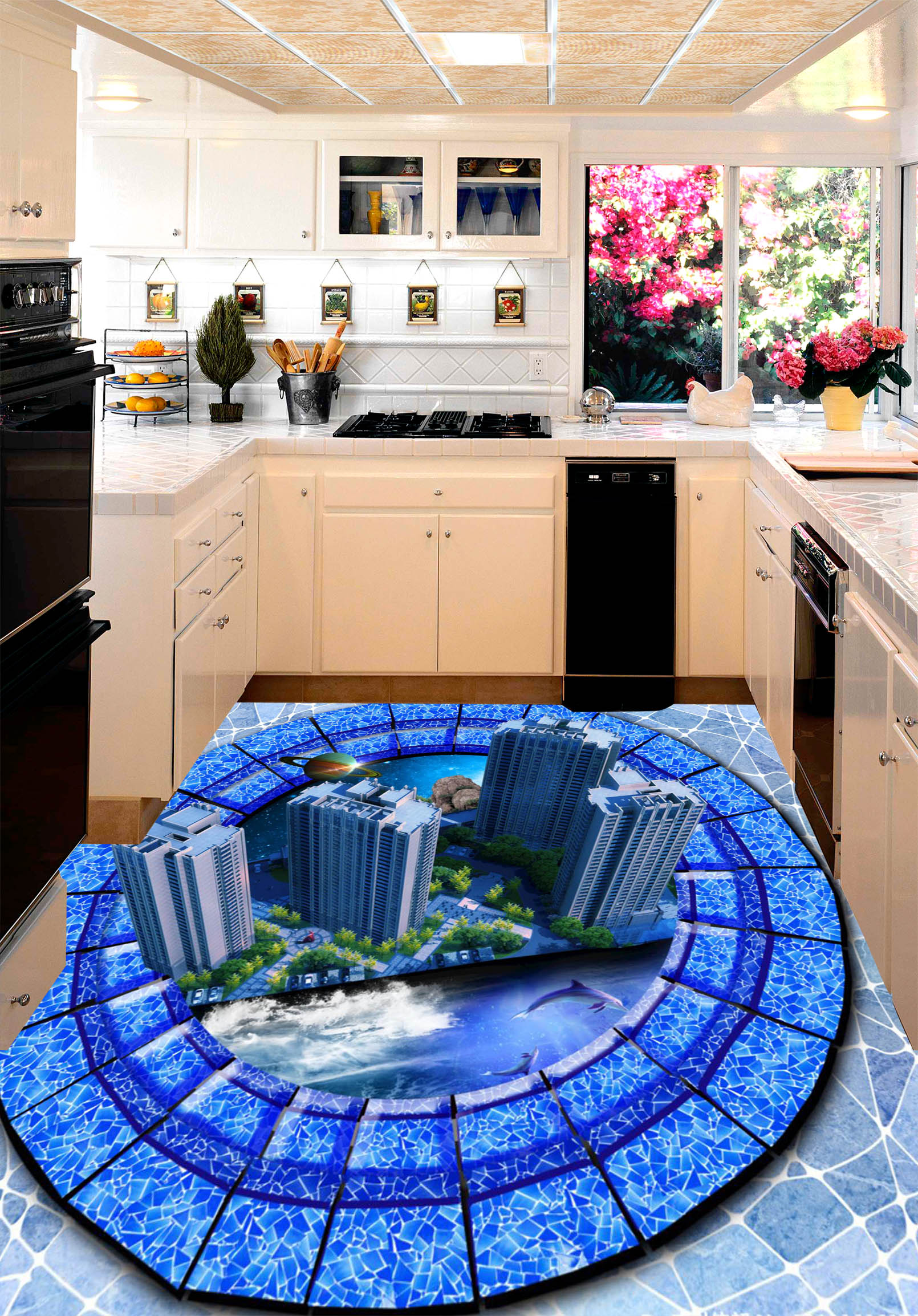 3D Technology Building 153 Floor Mural  Self-Adhesive Sticker Bathroom Non-slip Waterproof Flooring Murals