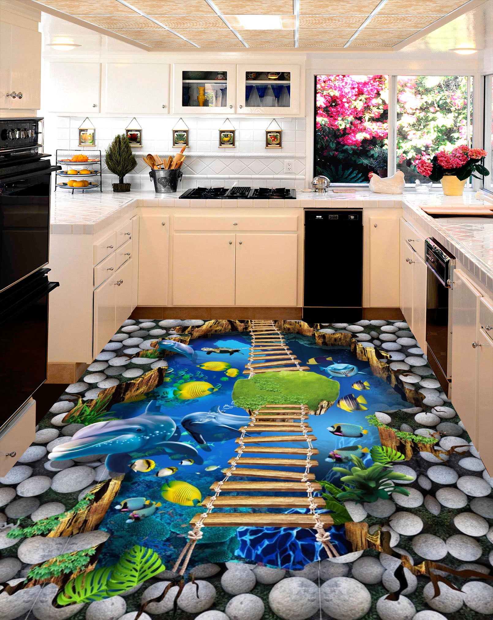 3D Swim Out Of The Sea 110 Floor Mural  Self-Adhesive Sticker Bathroom Non-slip Waterproof Flooring Murals